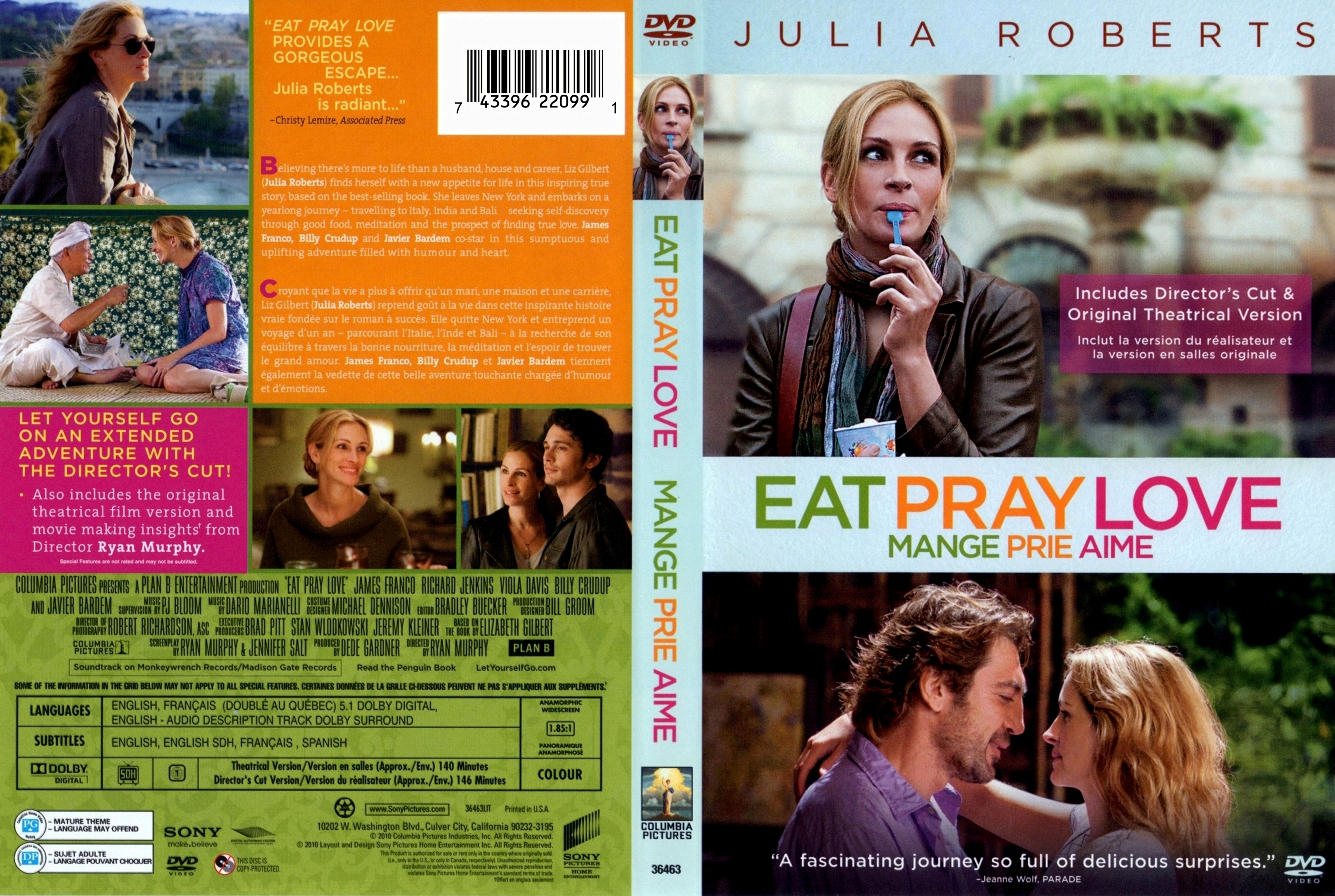 Jaquette DVD Eat pray love - Mange prie aime (Canadienne)