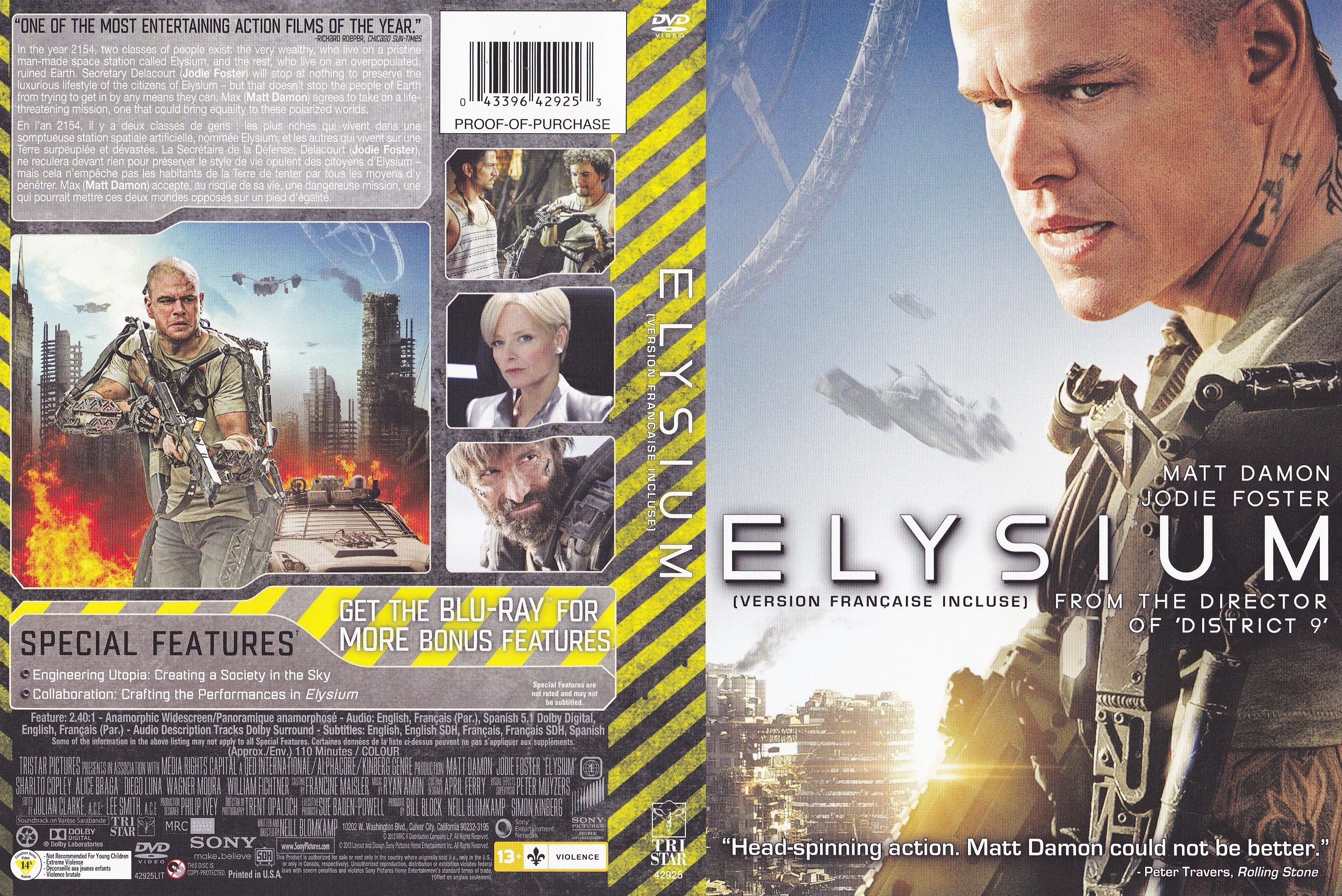 Jaquette DVD Elysium (2013) (Canadienne)