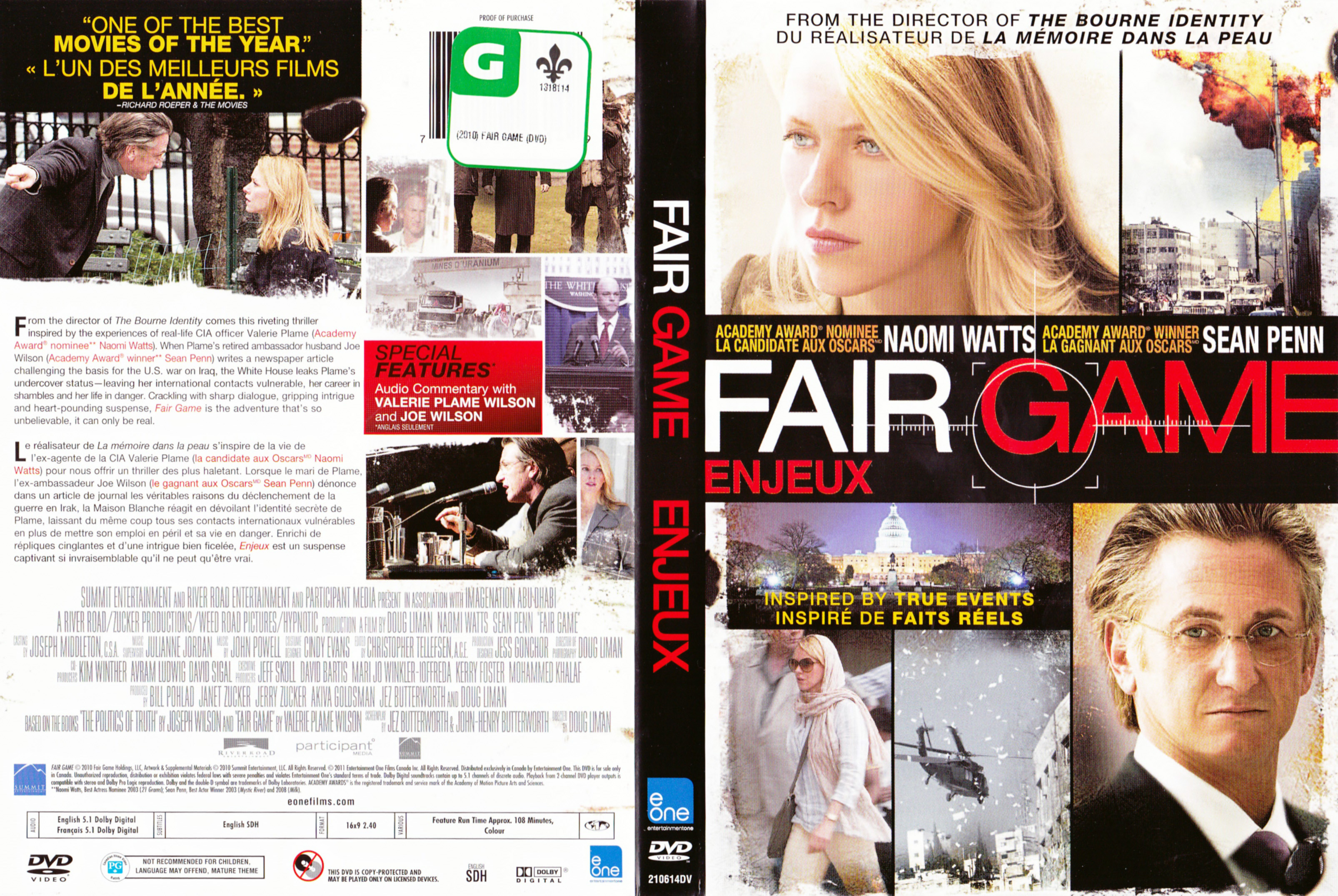 Jaquette DVD Enjeux - Fair game (Canadienne)