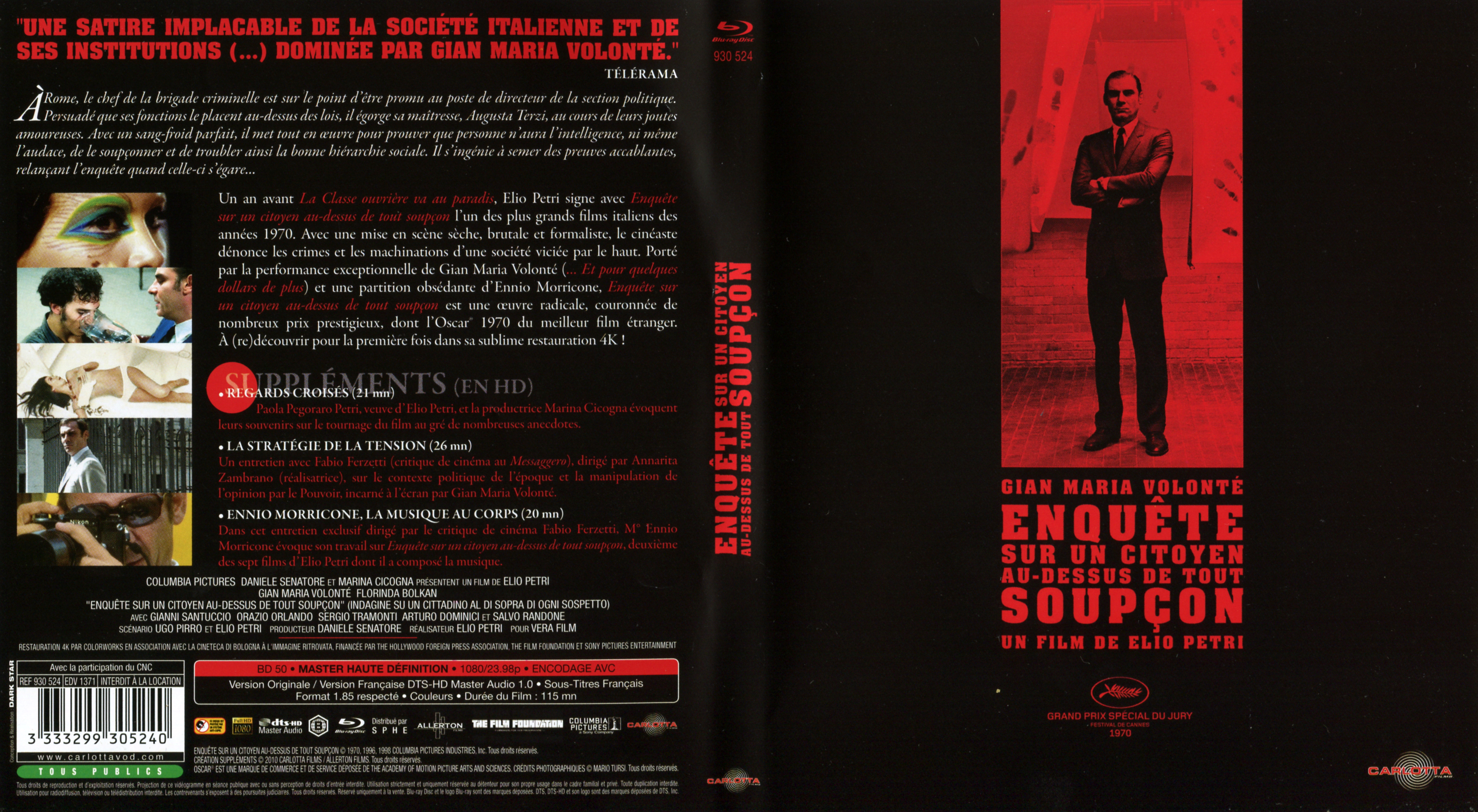 Jaquette DVD Enqute sur un citoyen au-dessus de tout soupon (BLU-RAY)