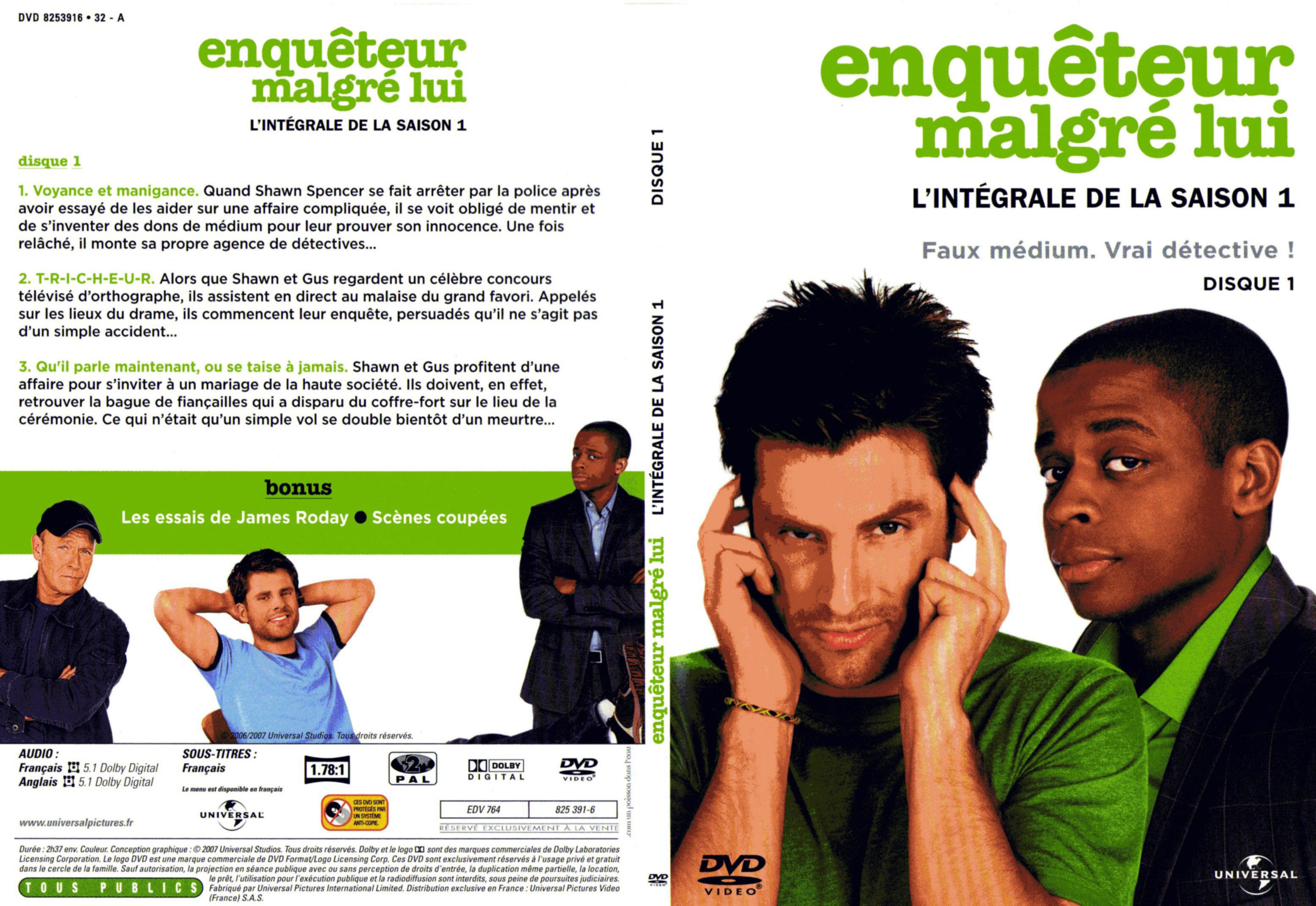 Jaquette DVD Enqueteur malgr lui Saison 1 DVD 1