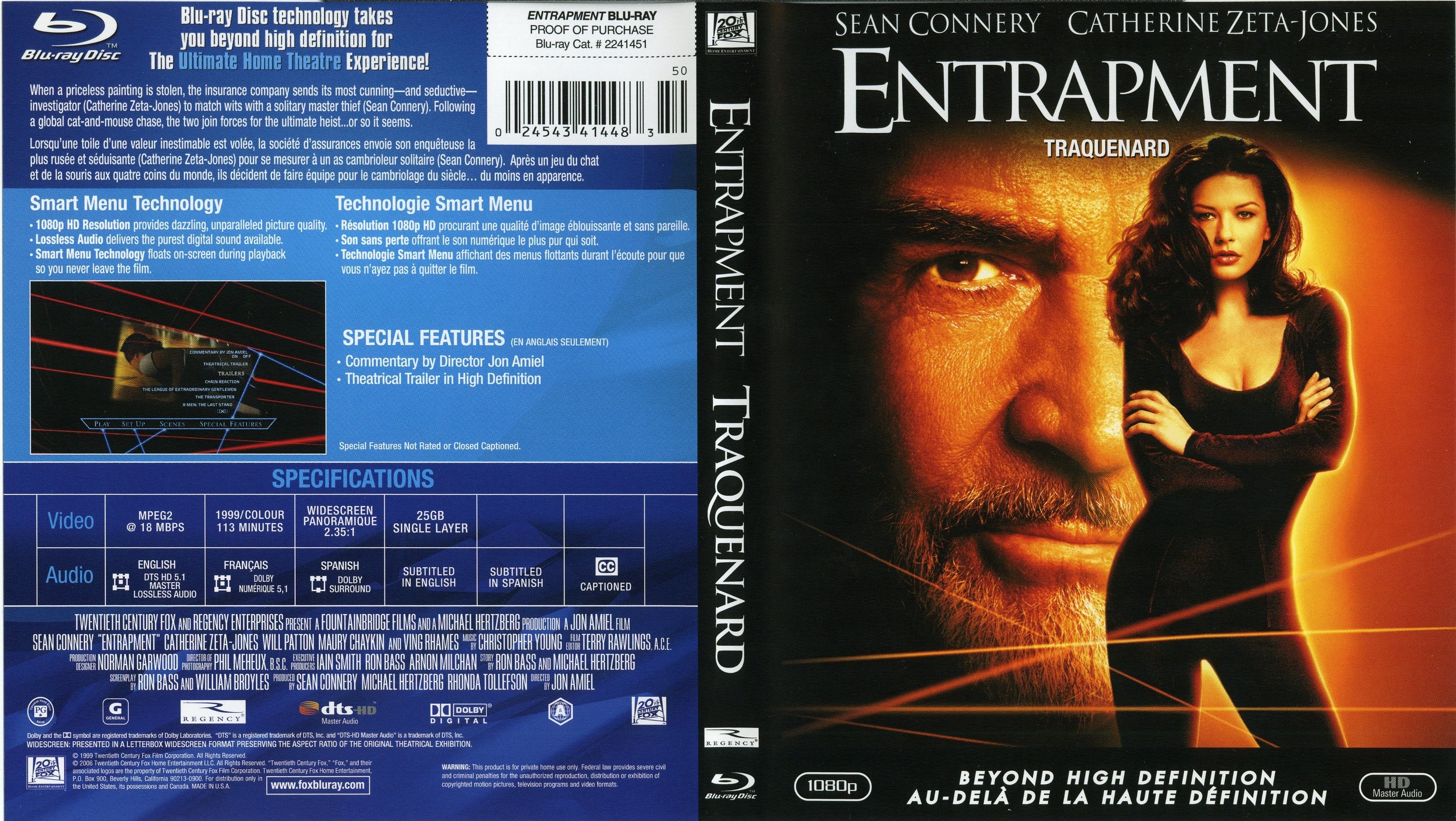 Jaquette DVD Entrapment - Traquenard (Canadienne) (BLU-RAY)