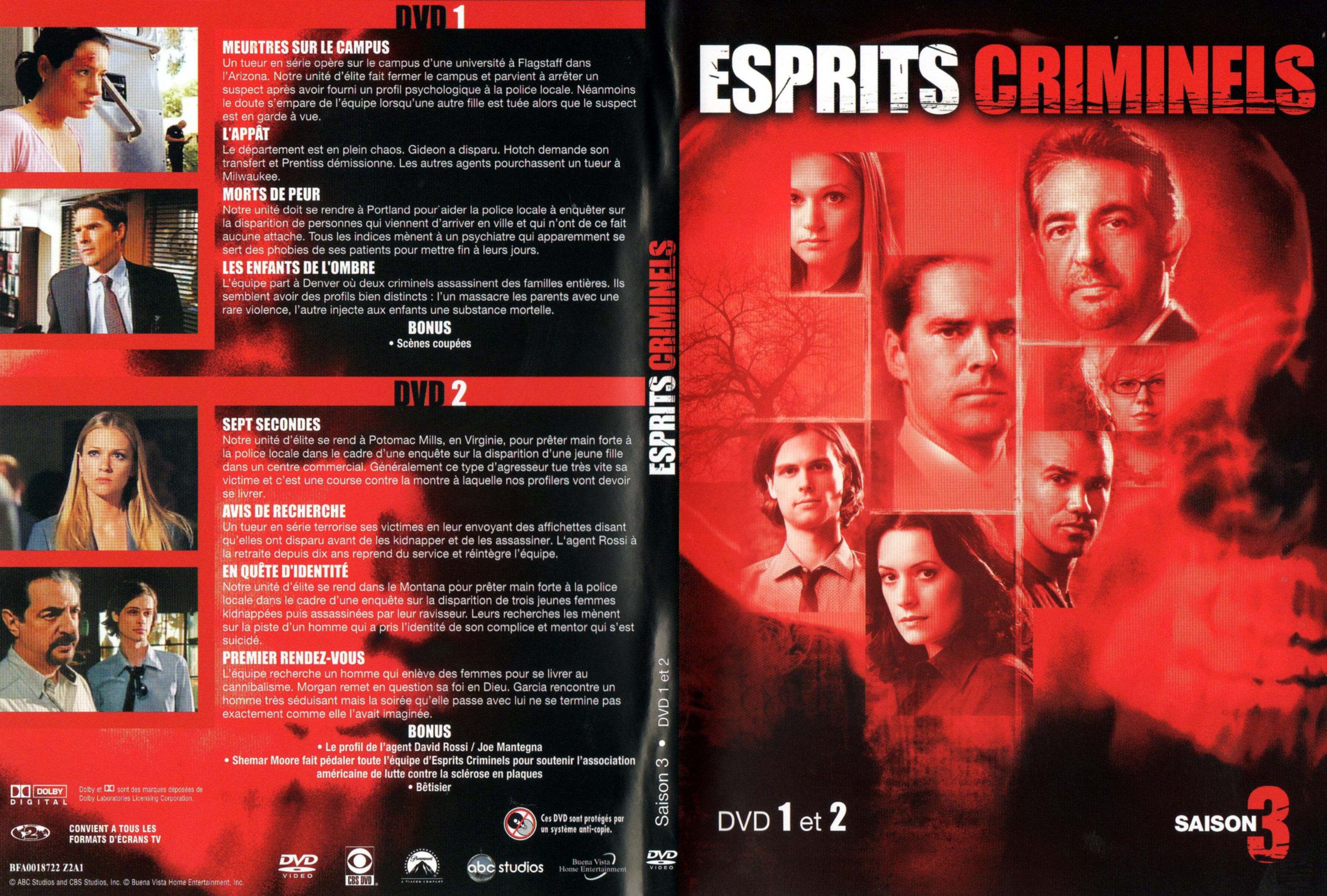 Jaquette DVD Esprits criminels Saison 3 DVD 1