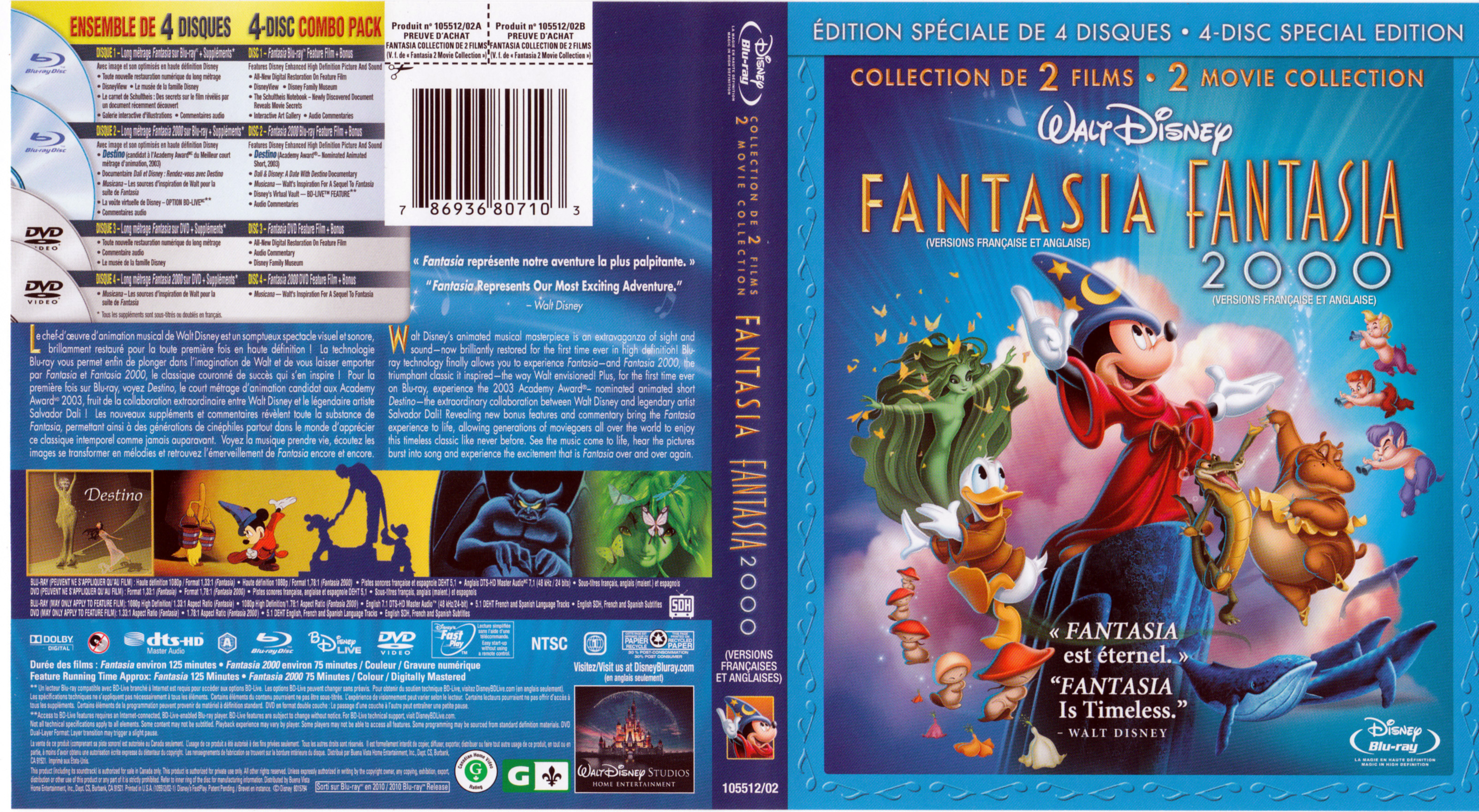 Jaquette DVD Fantasia + Fantasia 2000 (BLU-RAY) (Canadienne)