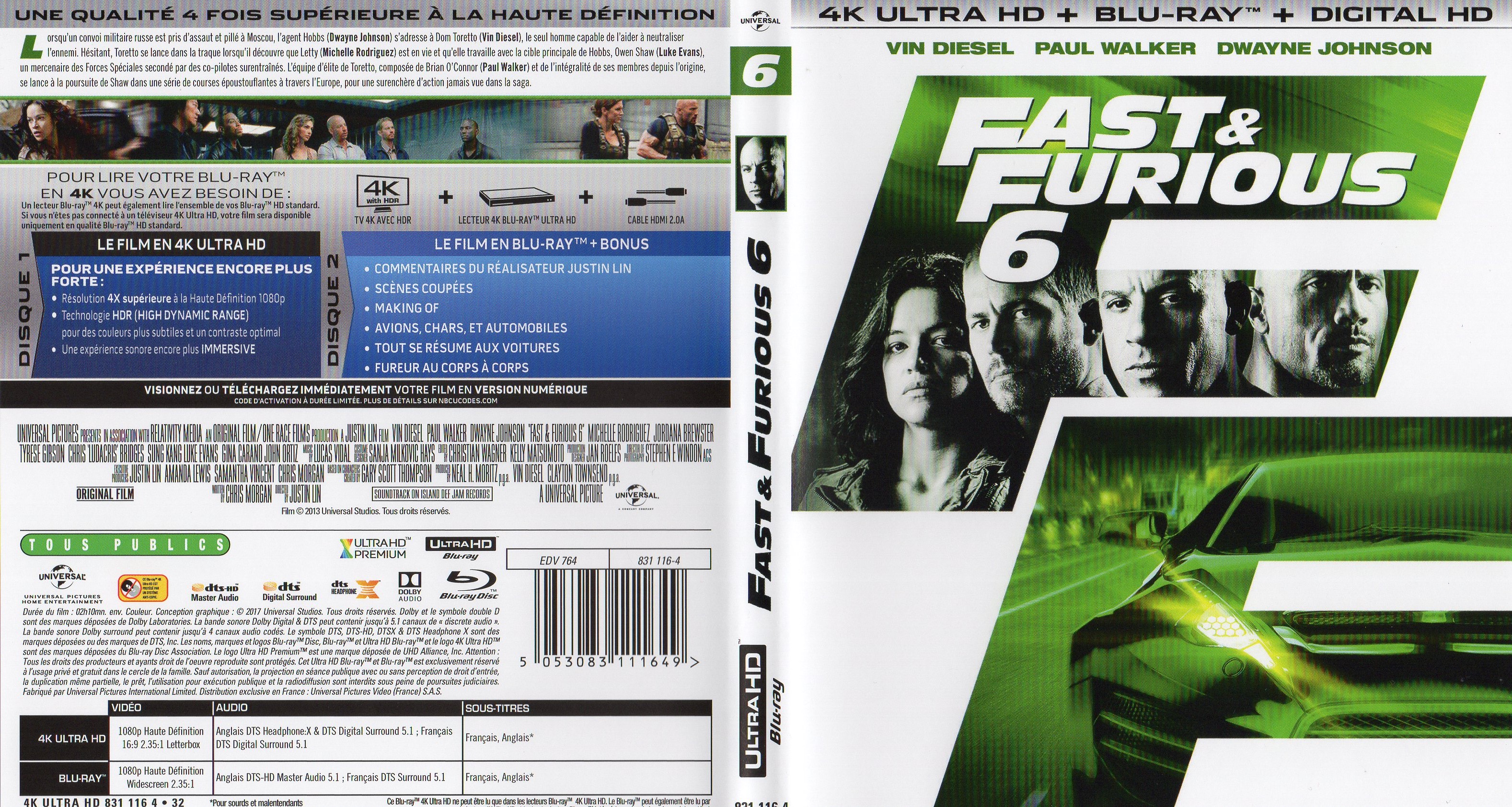 Jaquette DVD Fast & Furious 6 4K (BLU-RAY)