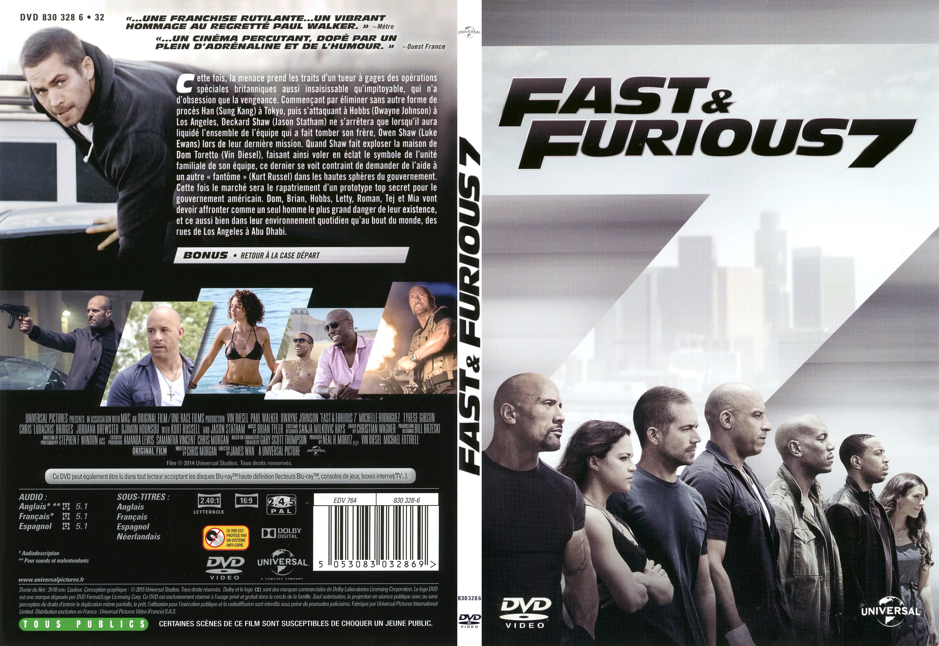 Jaquette DVD Fast & Furious 7 - SLIM
