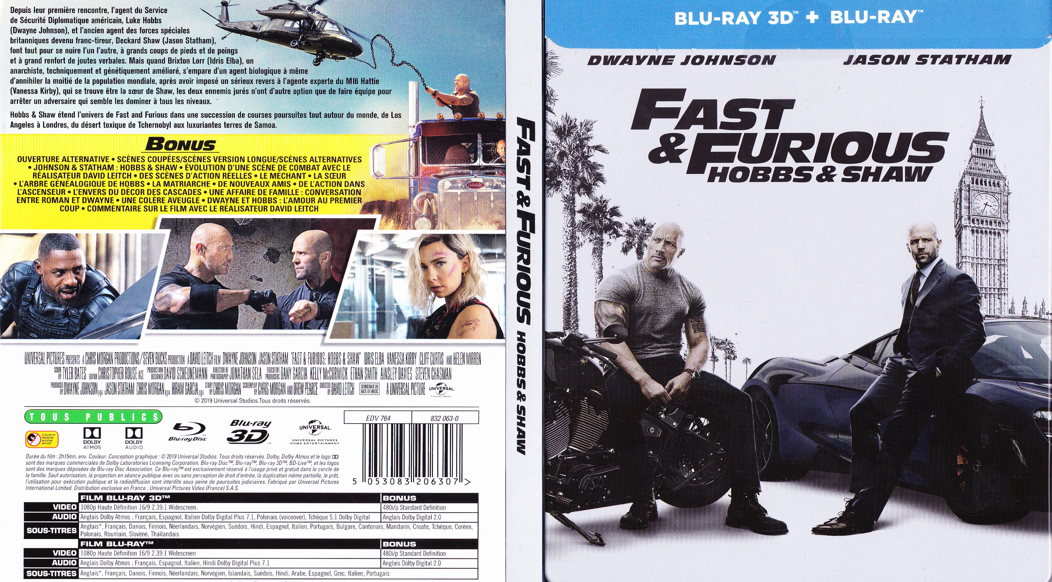 Jaquette DVD Fast & Furious Hobbs & Shaw 3D (BLU-RAY)