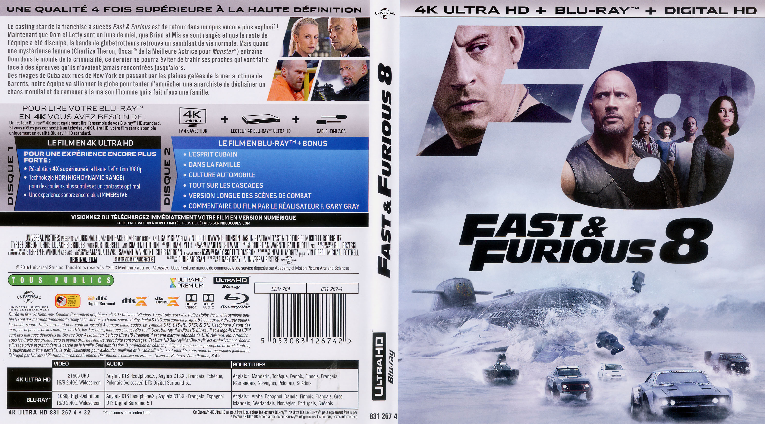 Jaquette DVD Fast And Furious 8 4K (BLU-RAY)