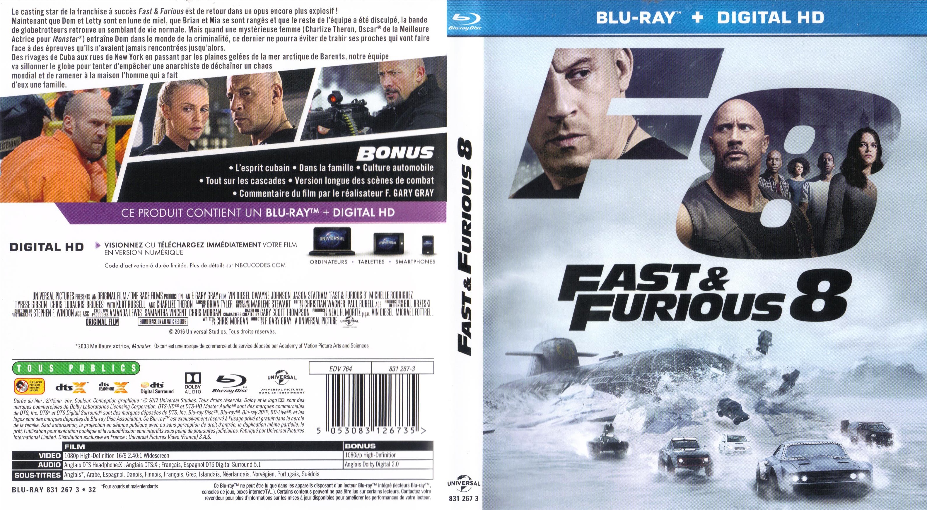 Jaquette DVD Fast And Furious 8 (BLU-RAY) v3