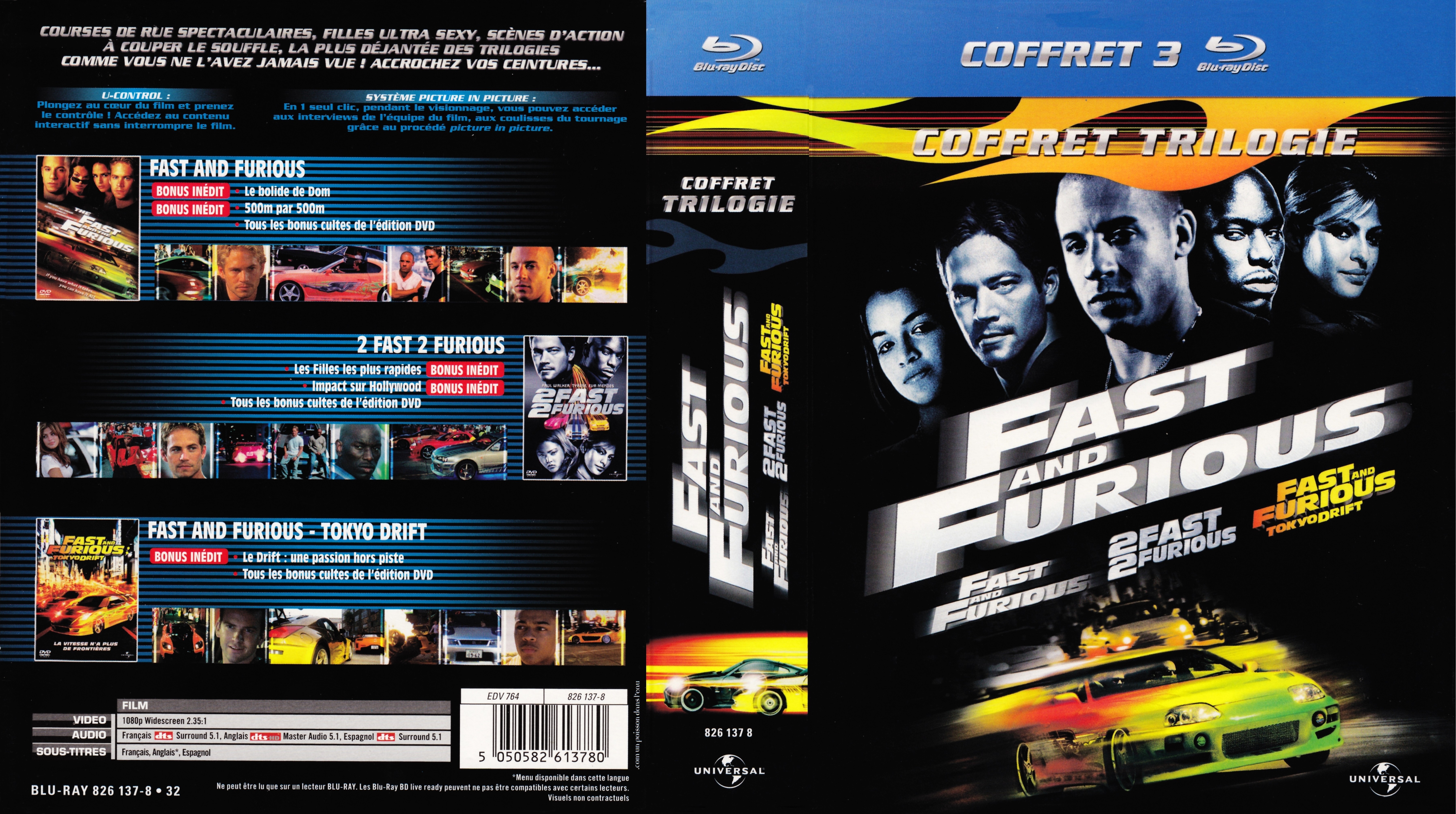 Jaquette DVD Fast and furious Trilogie COFFRET (BLU-RAY)