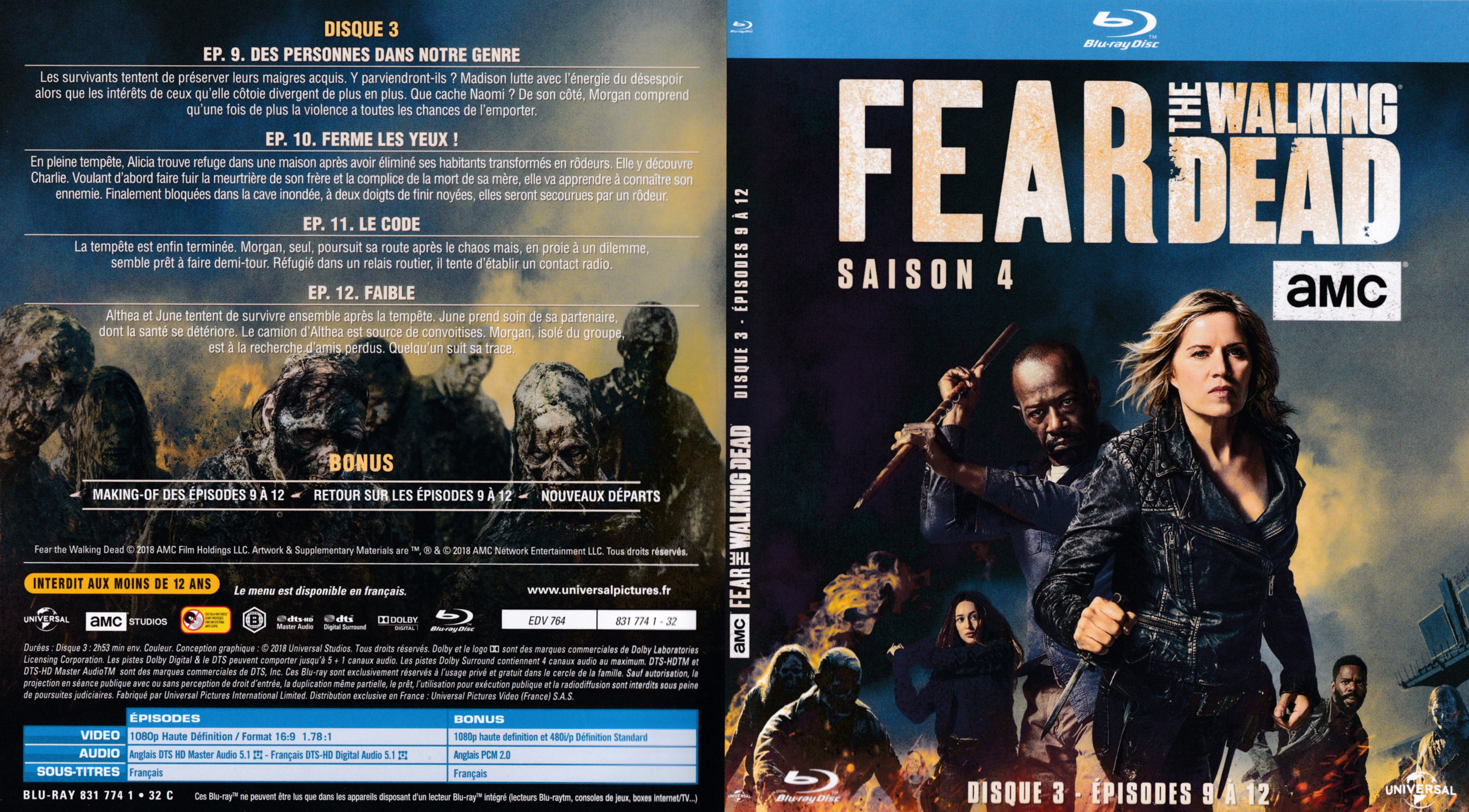 Jaquette DVD Fear the Walking Dead saison 4 DISC 3 (BLU-RAY)