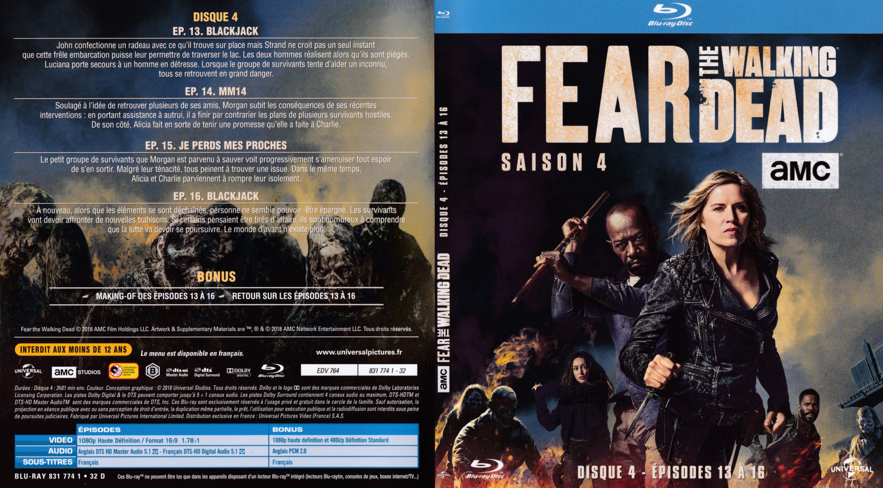 Jaquette DVD Fear the Walking Dead saison 4 DISC 4 (BLU-RAY)