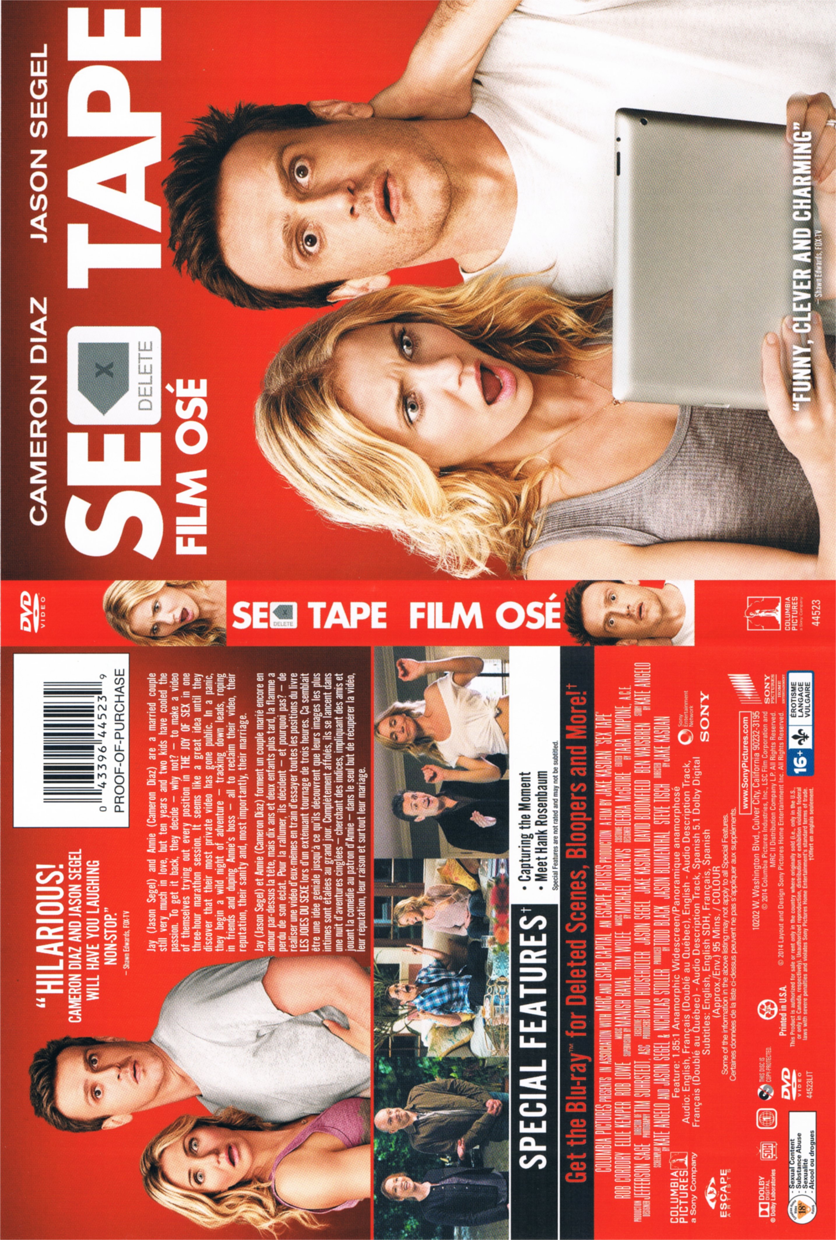Jaquette DVD Film Os - Sex tape (Canadienne)