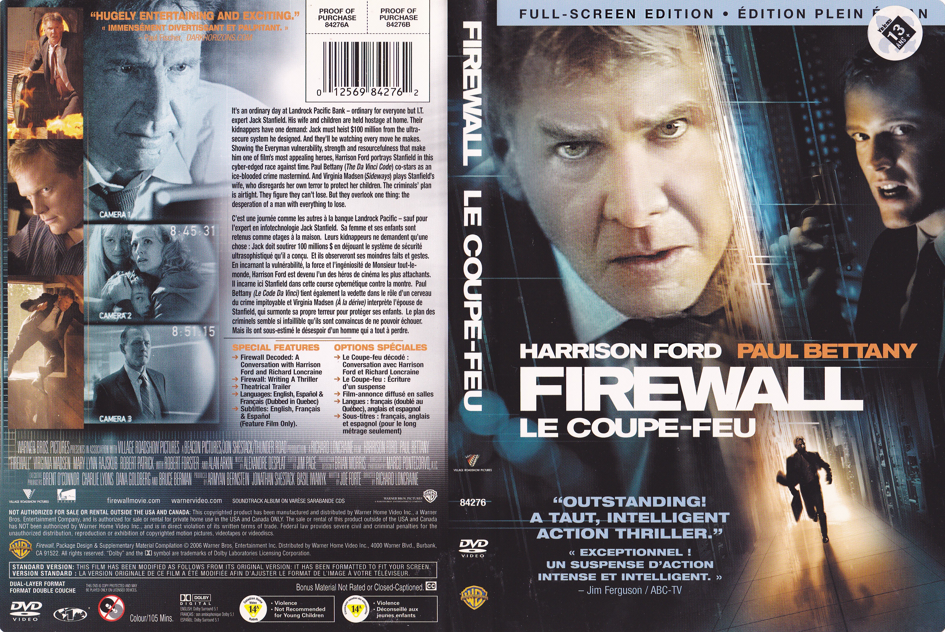 Jaquette DVD Firewall - Le coupe-feu (Canadienne)