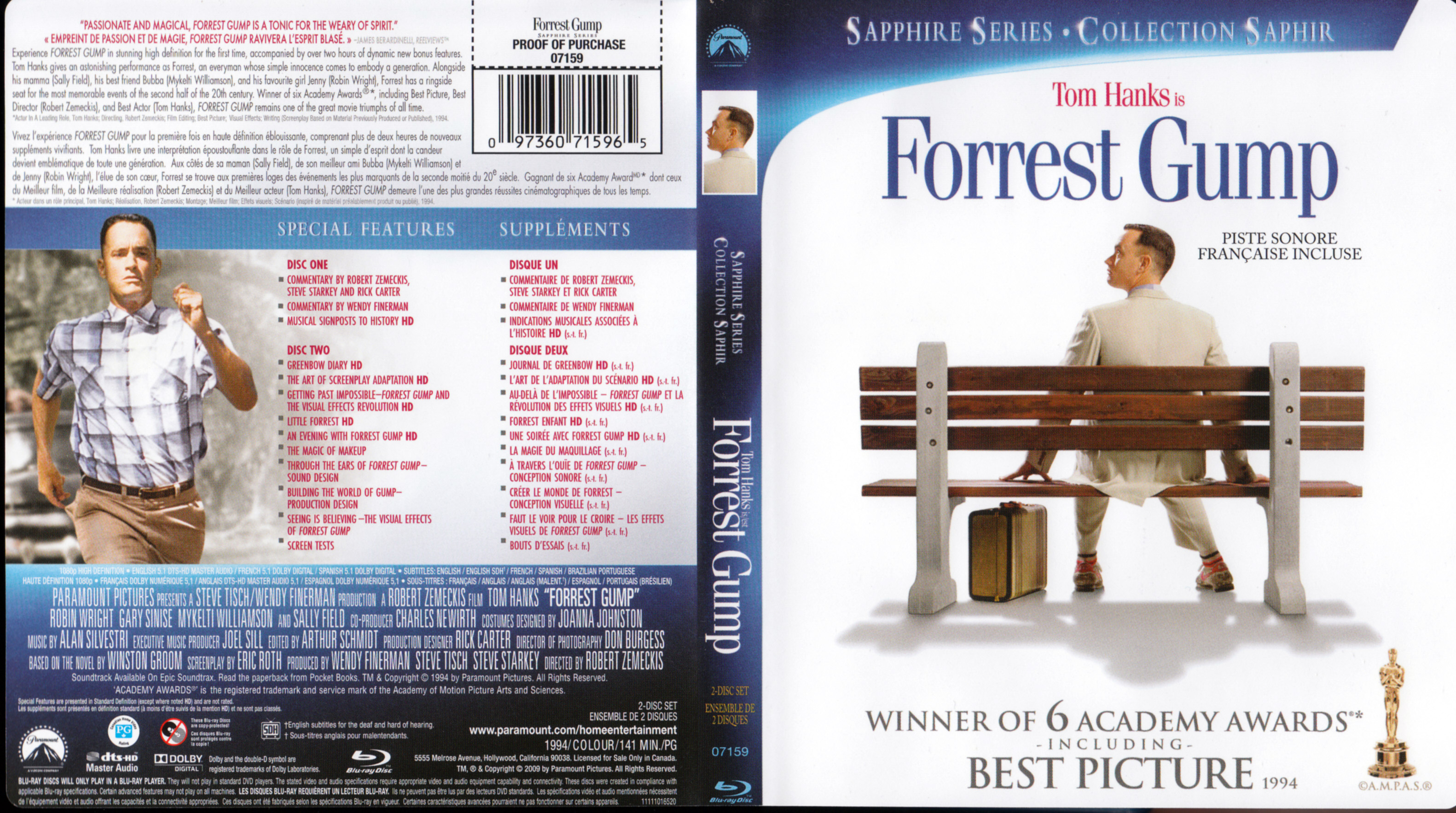 Jaquette DVD Forrest Gump (BLU-RAY) (Canadienne)