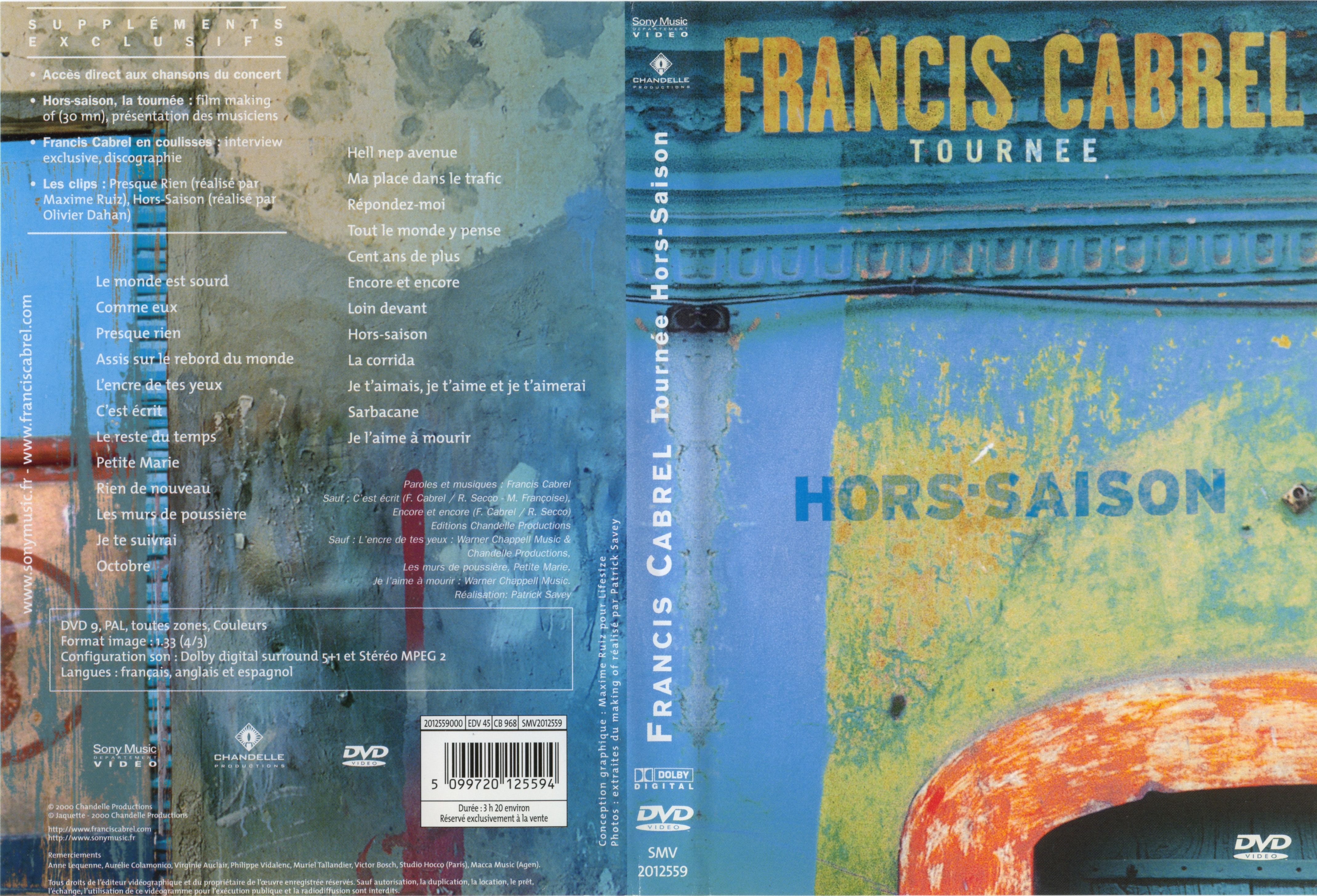 Jaquette DVD Francis Cabrel Hors saison