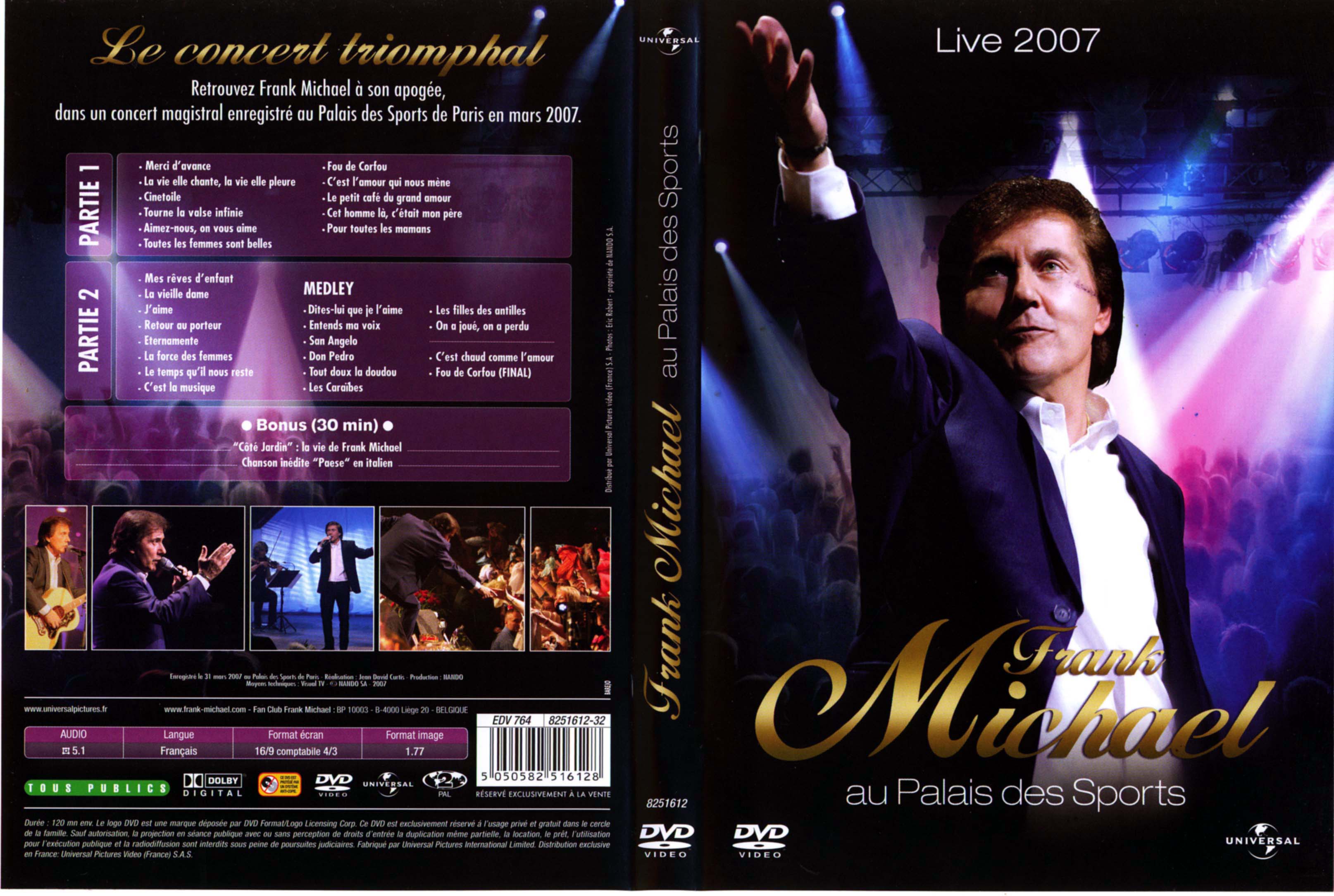 Jaquette DVD Frank Michael Live au palais des sports 2007
