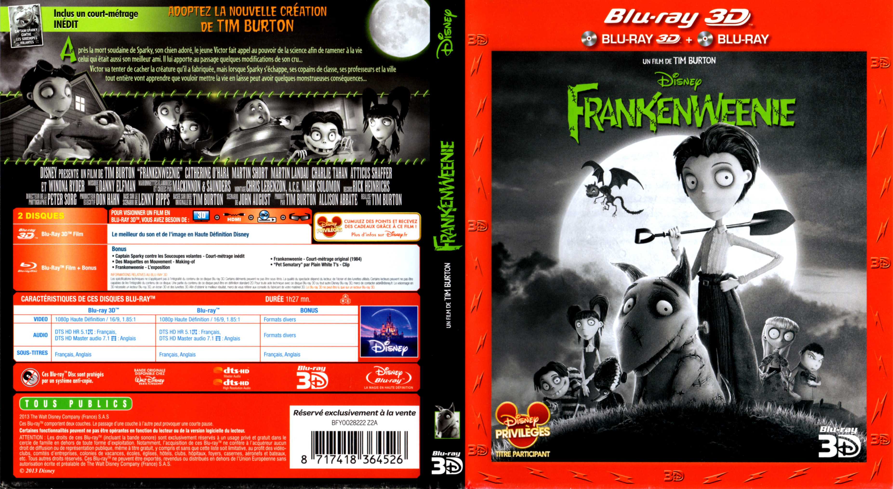 Jaquette DVD Frankenweenie 3D (BLU-RAY)