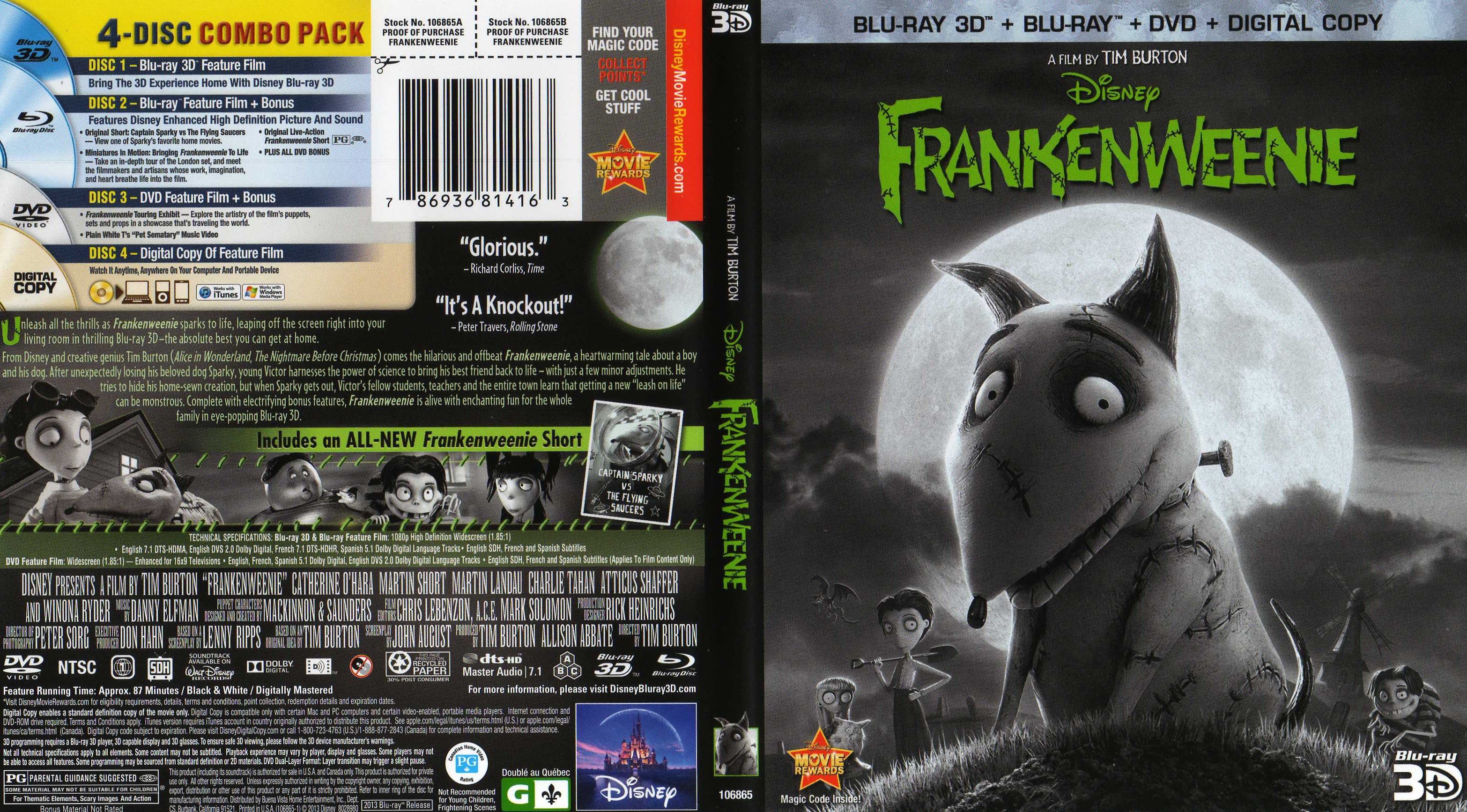 Jaquette DVD Frankenweenie (Canadienne) (BLU-RAY)