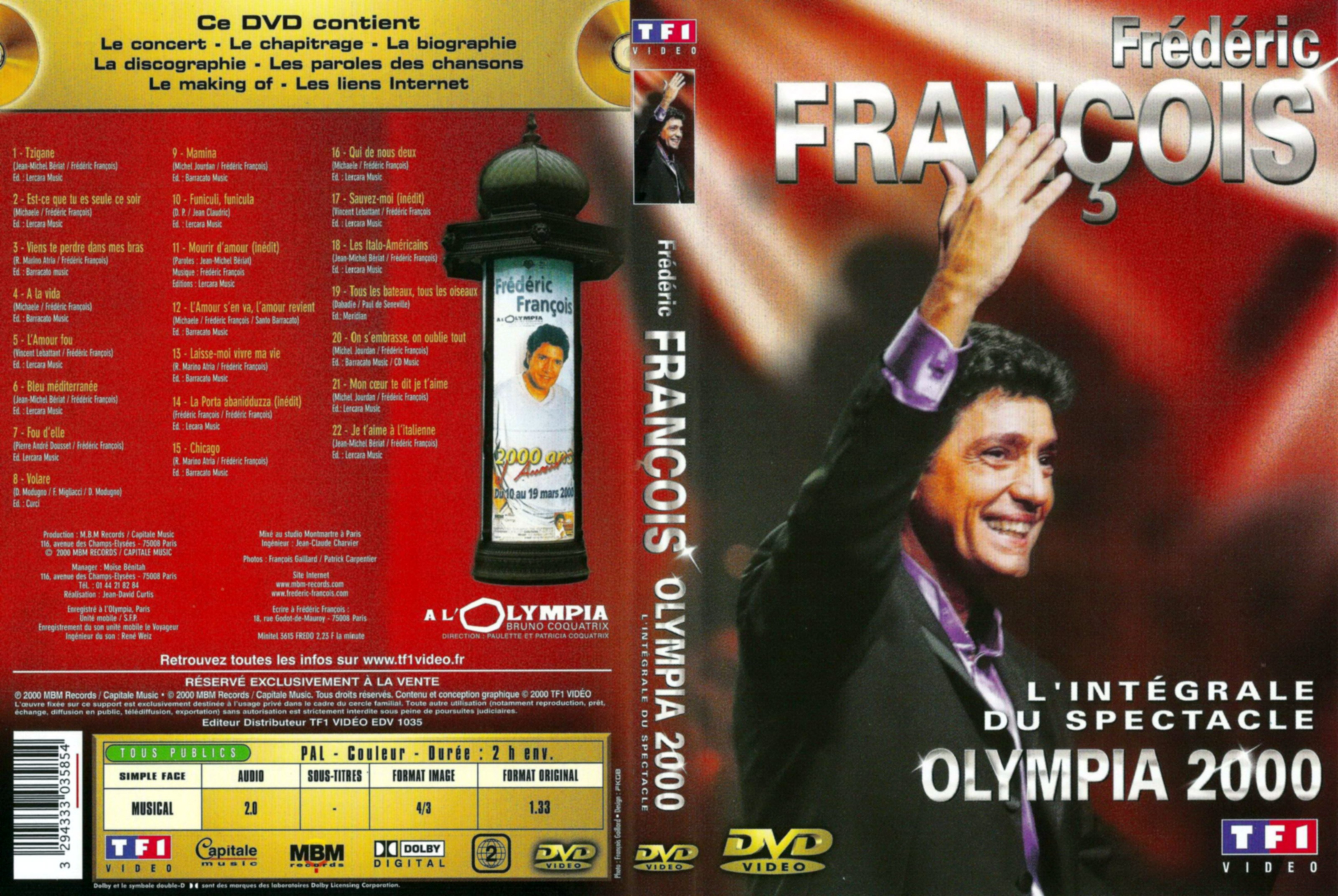 Jaquette DVD Frederic Francois - Olympia 2000