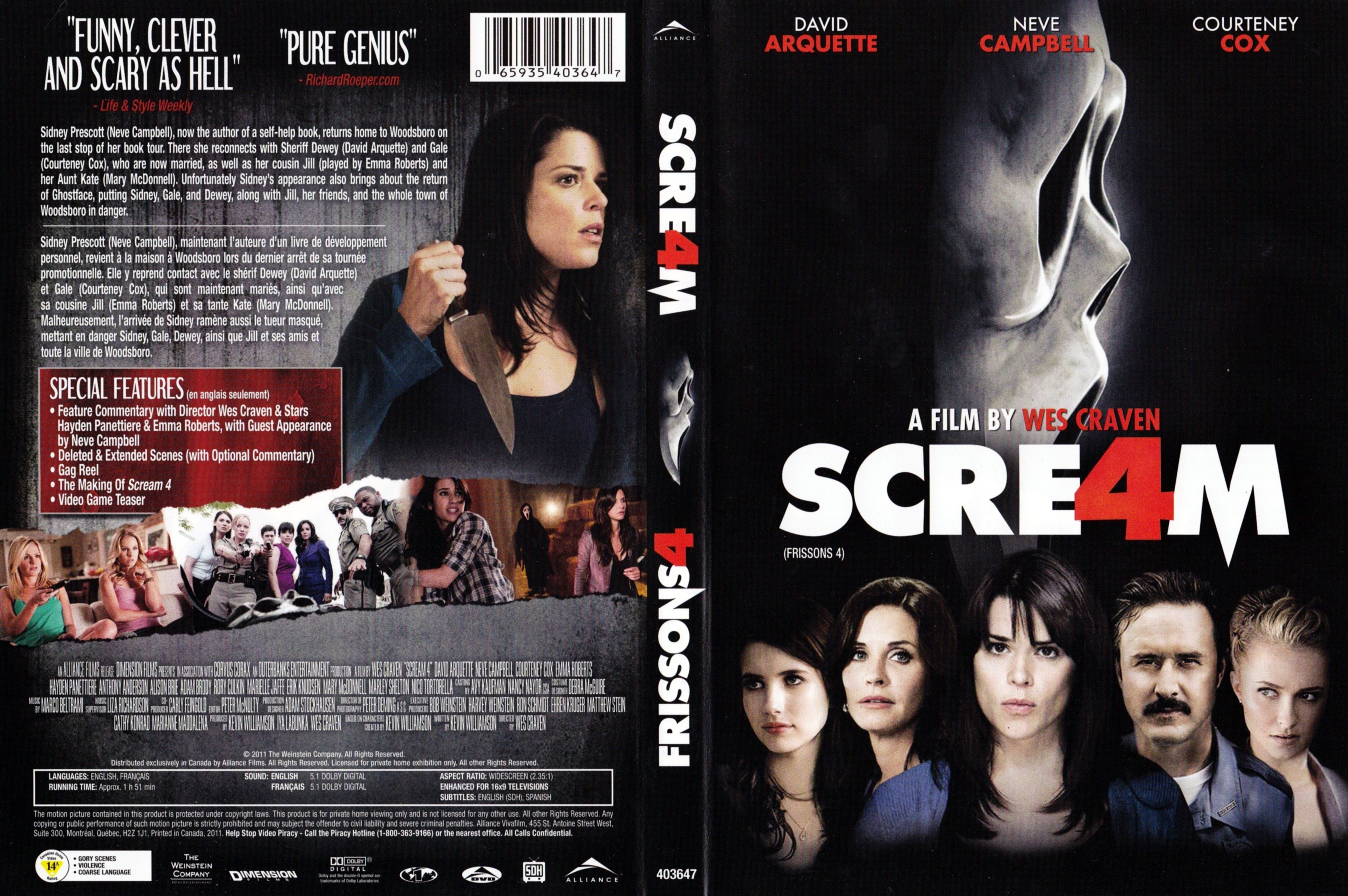 Jaquette DVD Frissons 4 - Scream 4 (Canadienne)