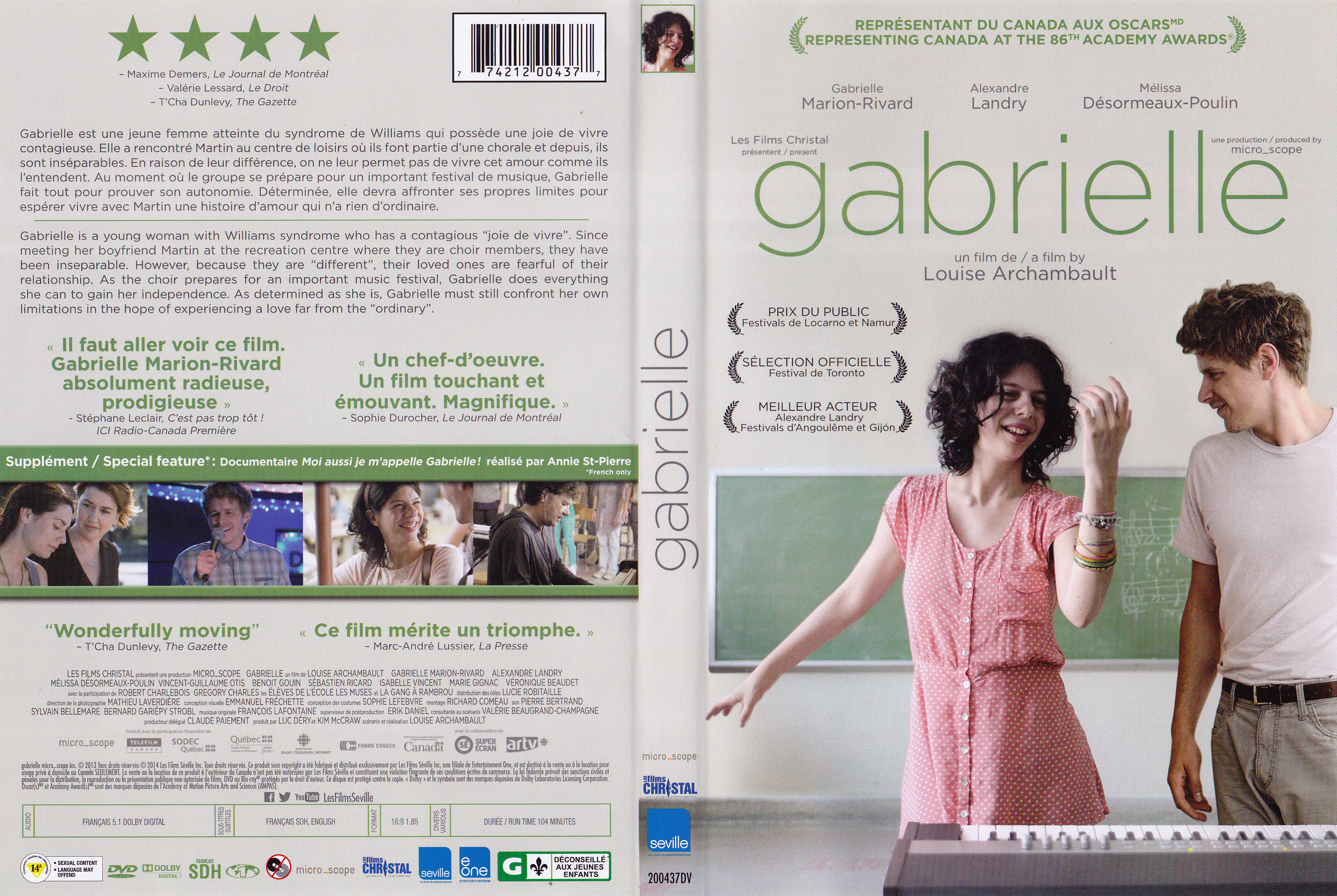 Jaquette DVD Gabrielle (2013) (Canadienne)