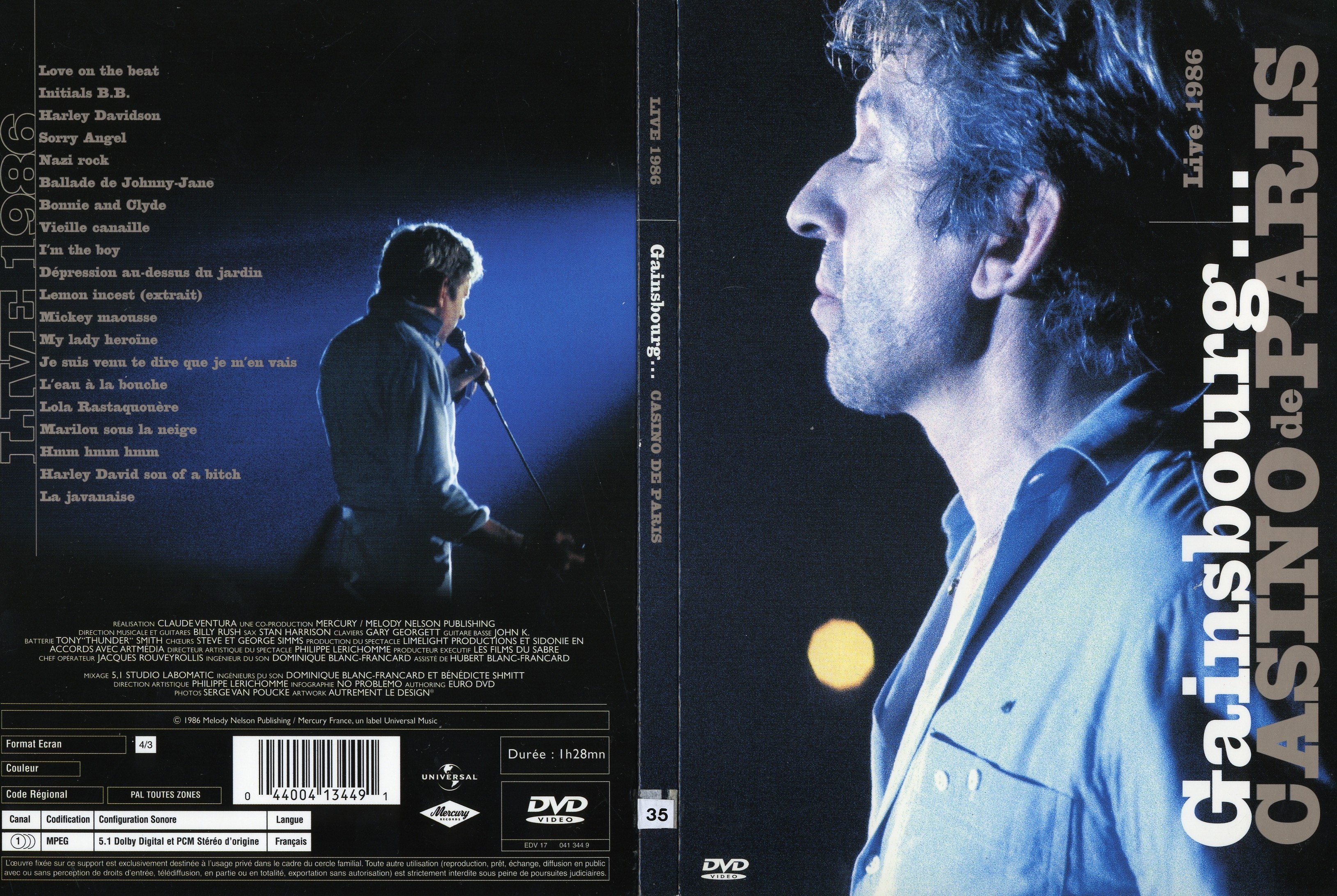 Jaquette DVD Gainsbourg Live 1986 Casino de Paris