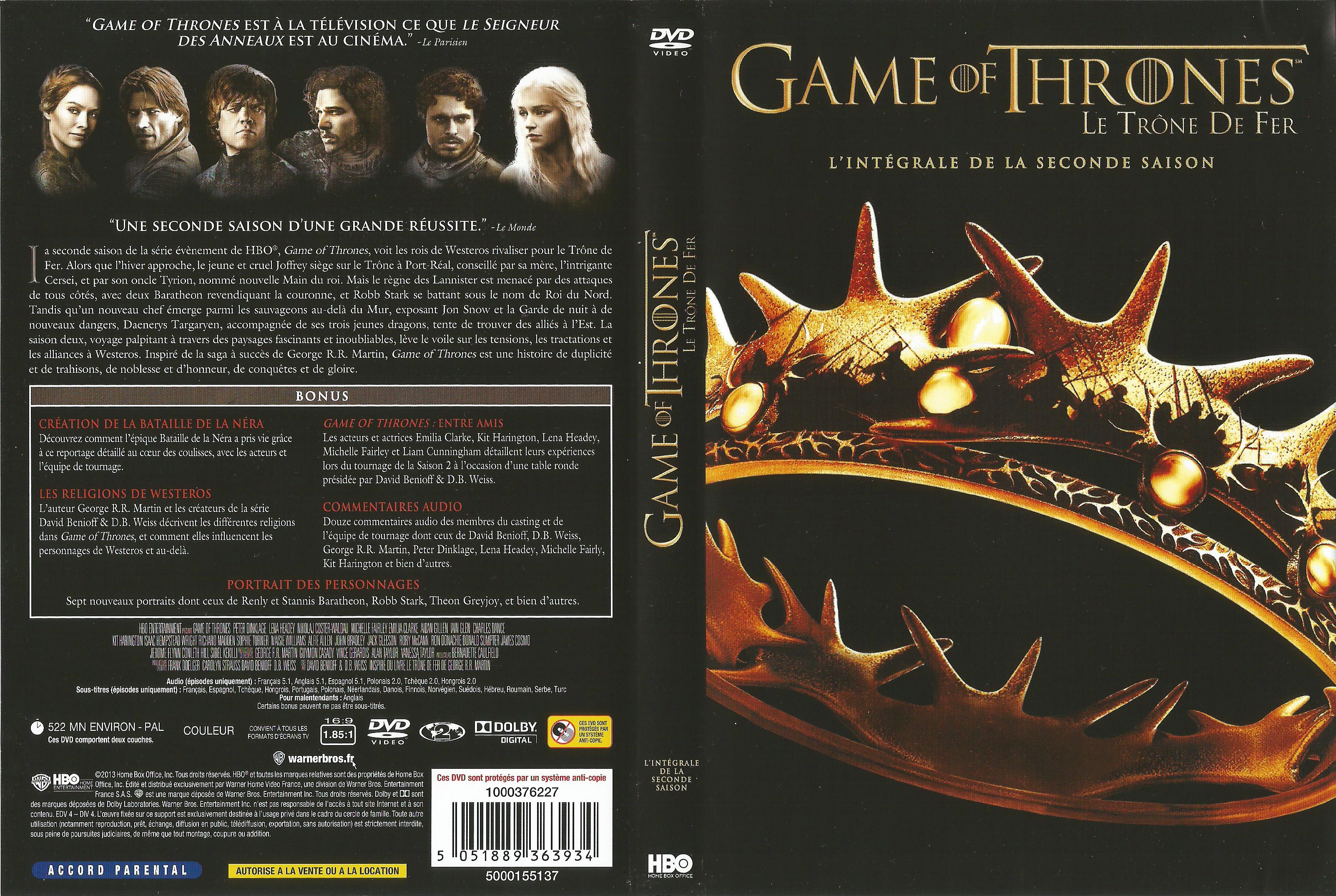 Jaquette DVD Game of thrones (le trone de fer) Saison 2 v2