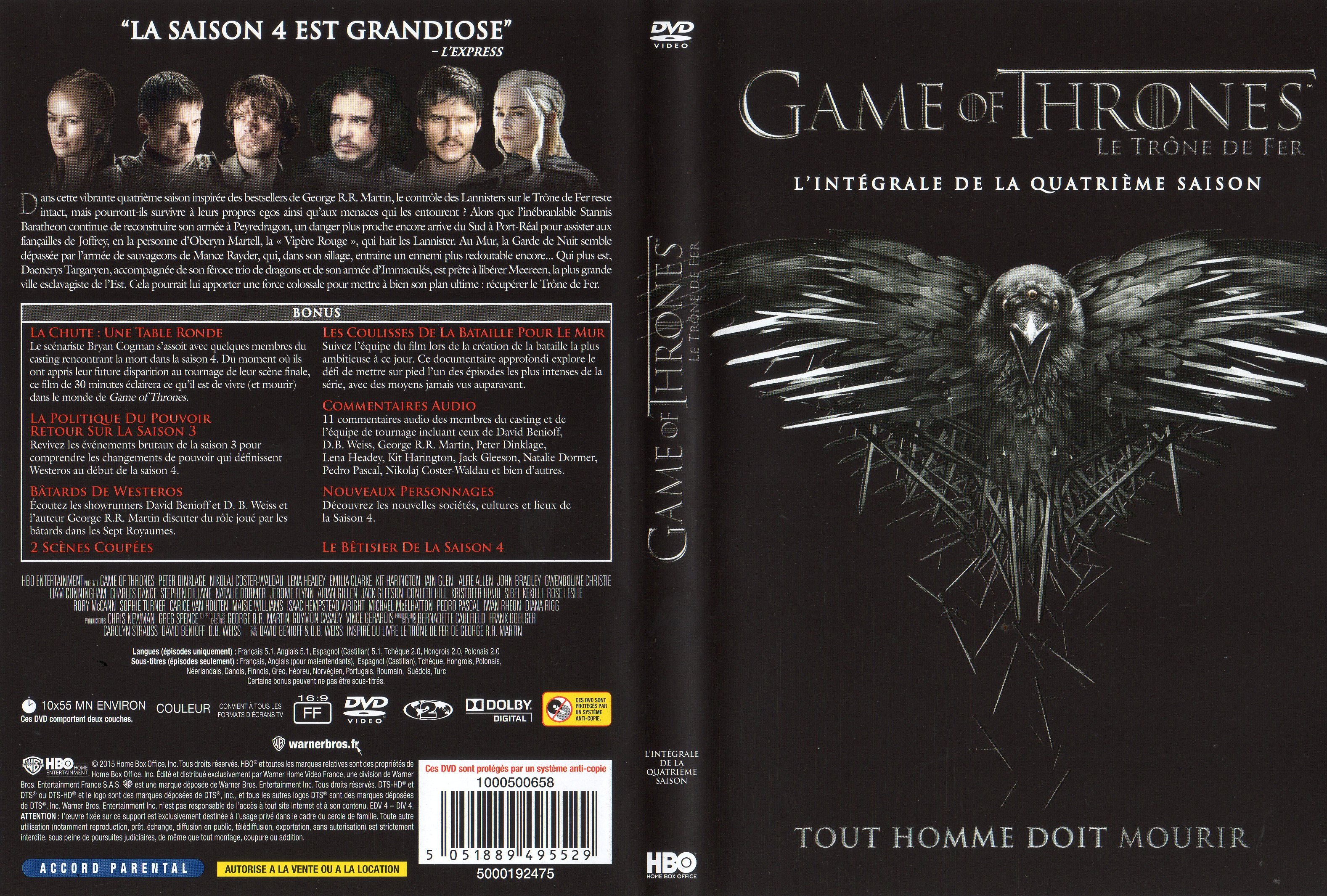 Jaquette DVD Game of thrones (le trone de fer) Saison 4