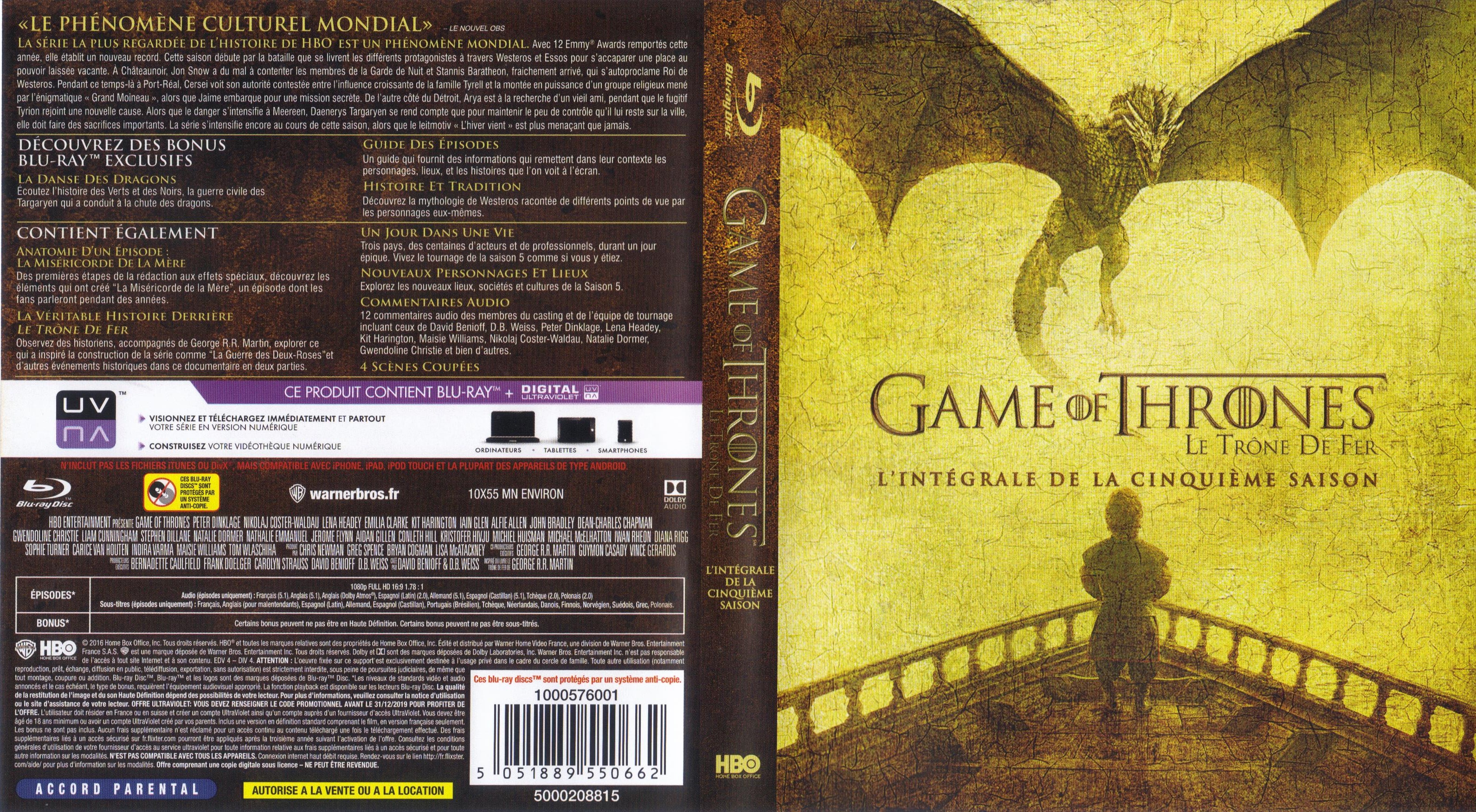 Jaquette DVD Game of thrones (le trone de fer) Saison 5 (BLU-RAY)