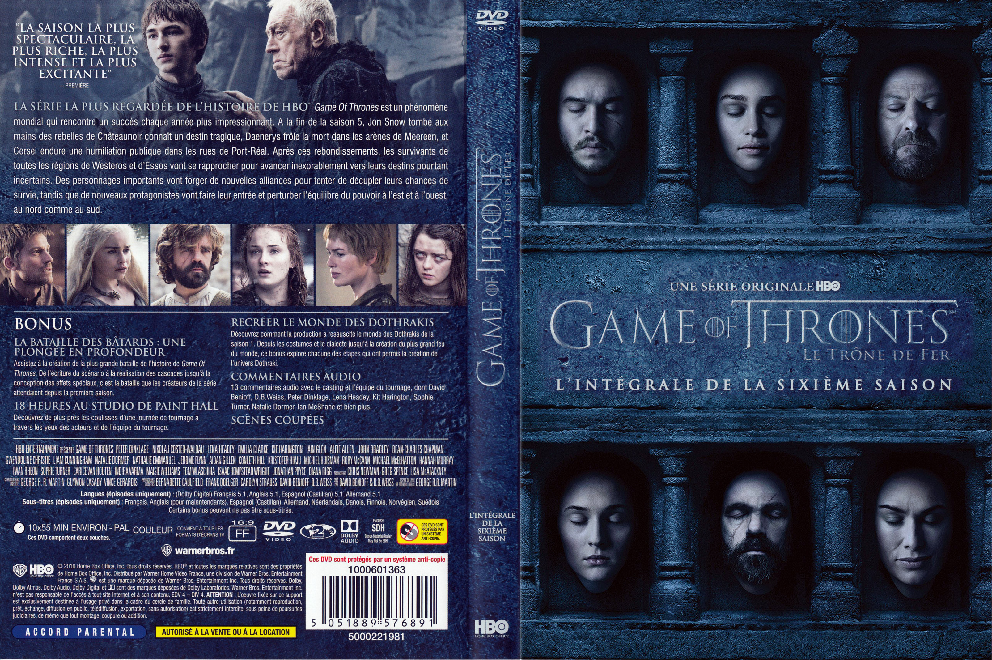 Jaquette DVD Game of thrones (le trone de fer) Saison 6