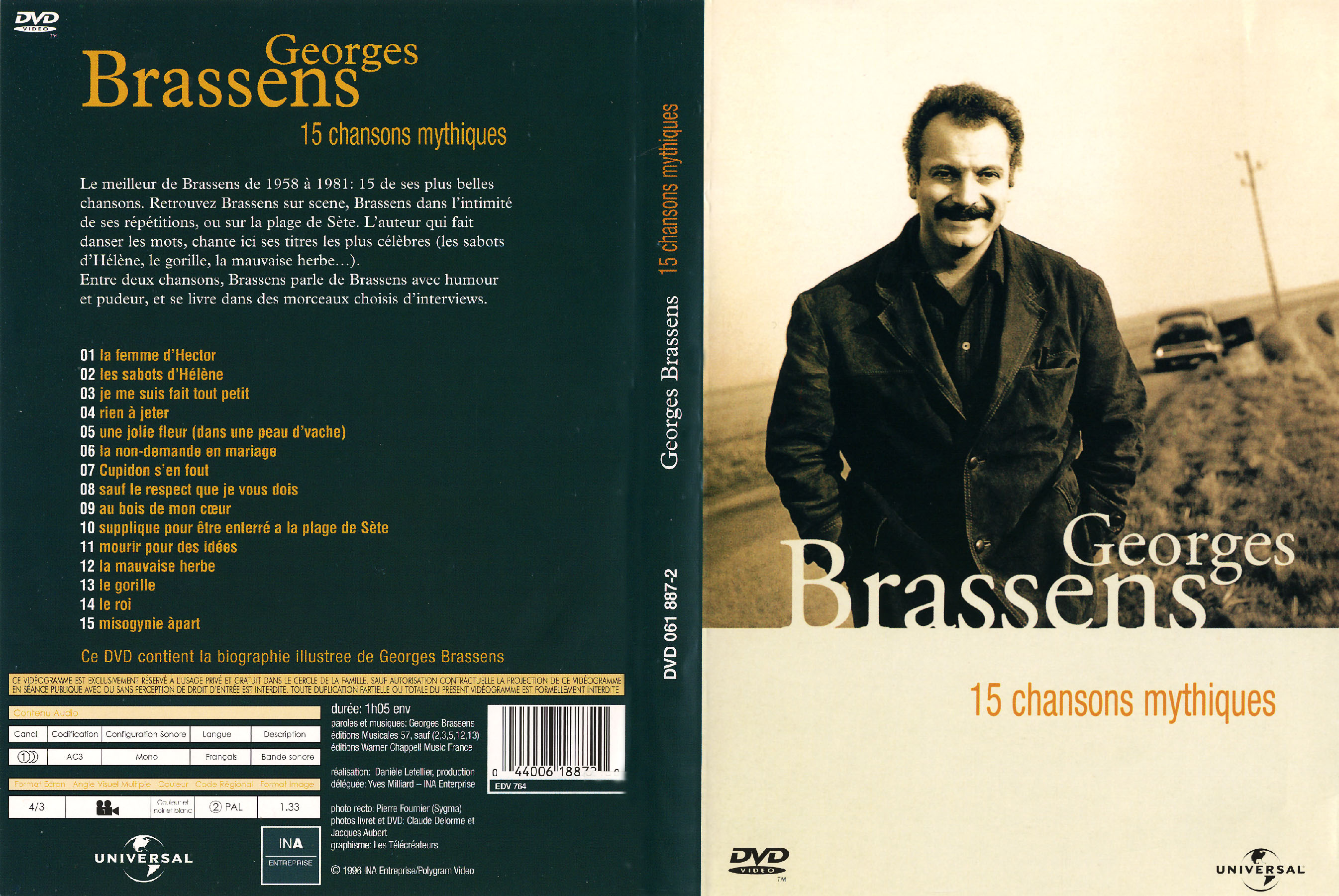 Jaquette DVD Georges Brassens 15 chansons mythiques