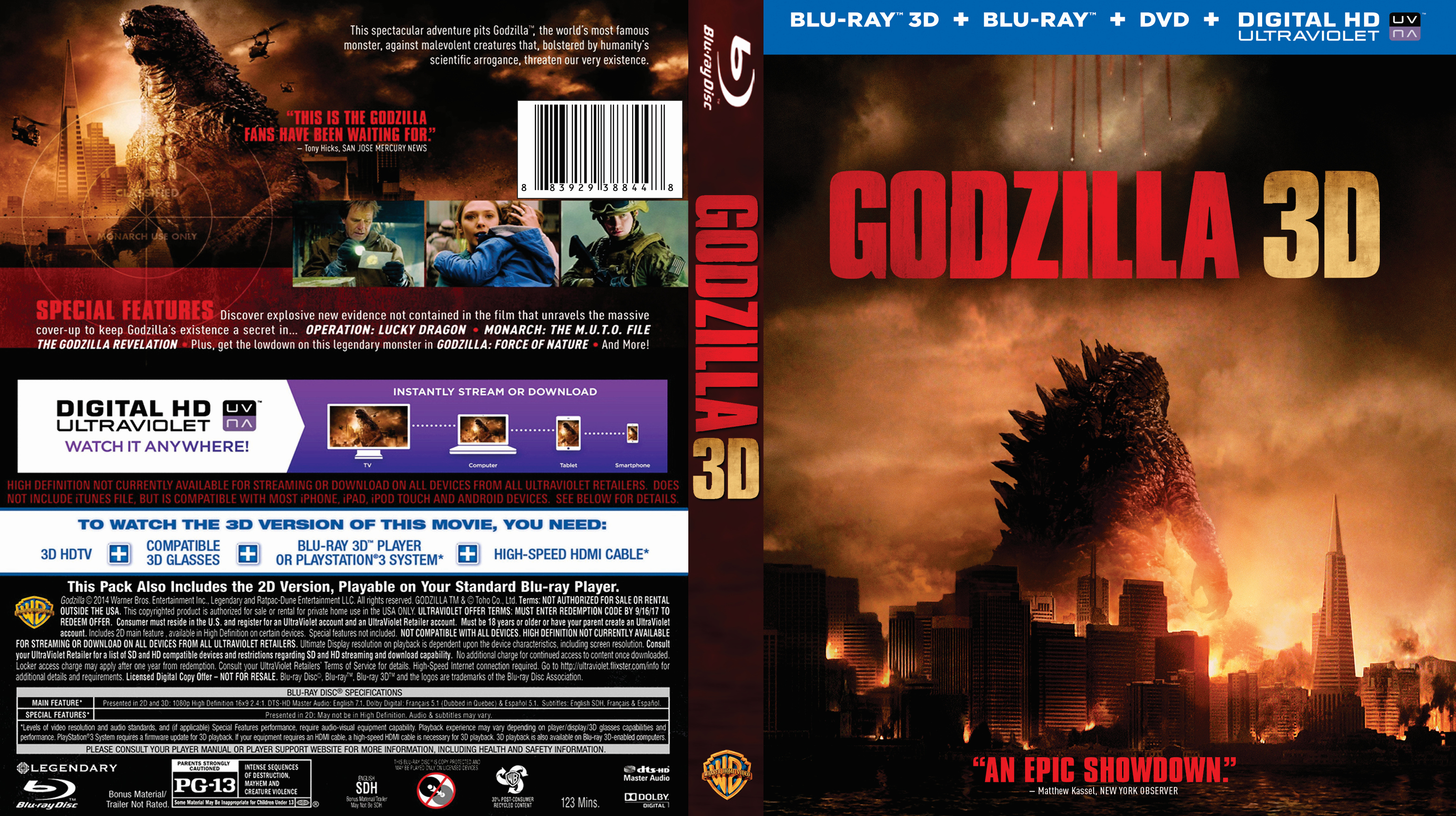 Jaquette DVD Godzilla 3D (2014) Zone 1 (BLU-RAY)