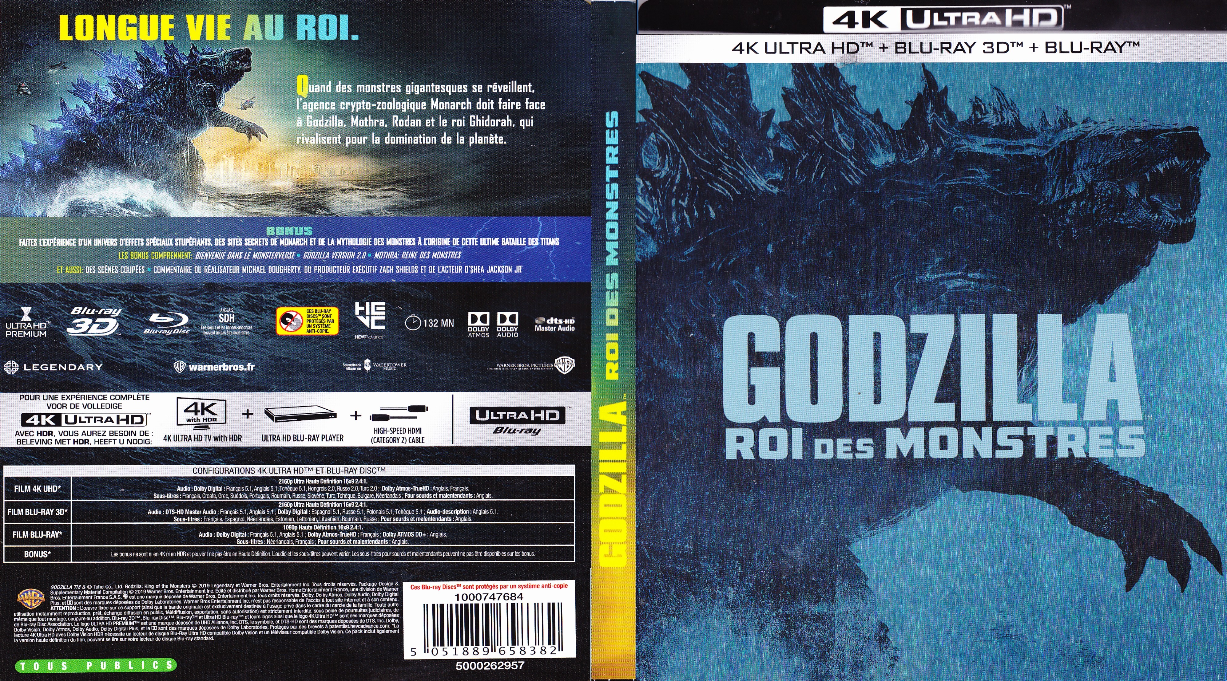 Jaquette DVD Godzilla II Roi des Monstres 4K (BLU-RAY)