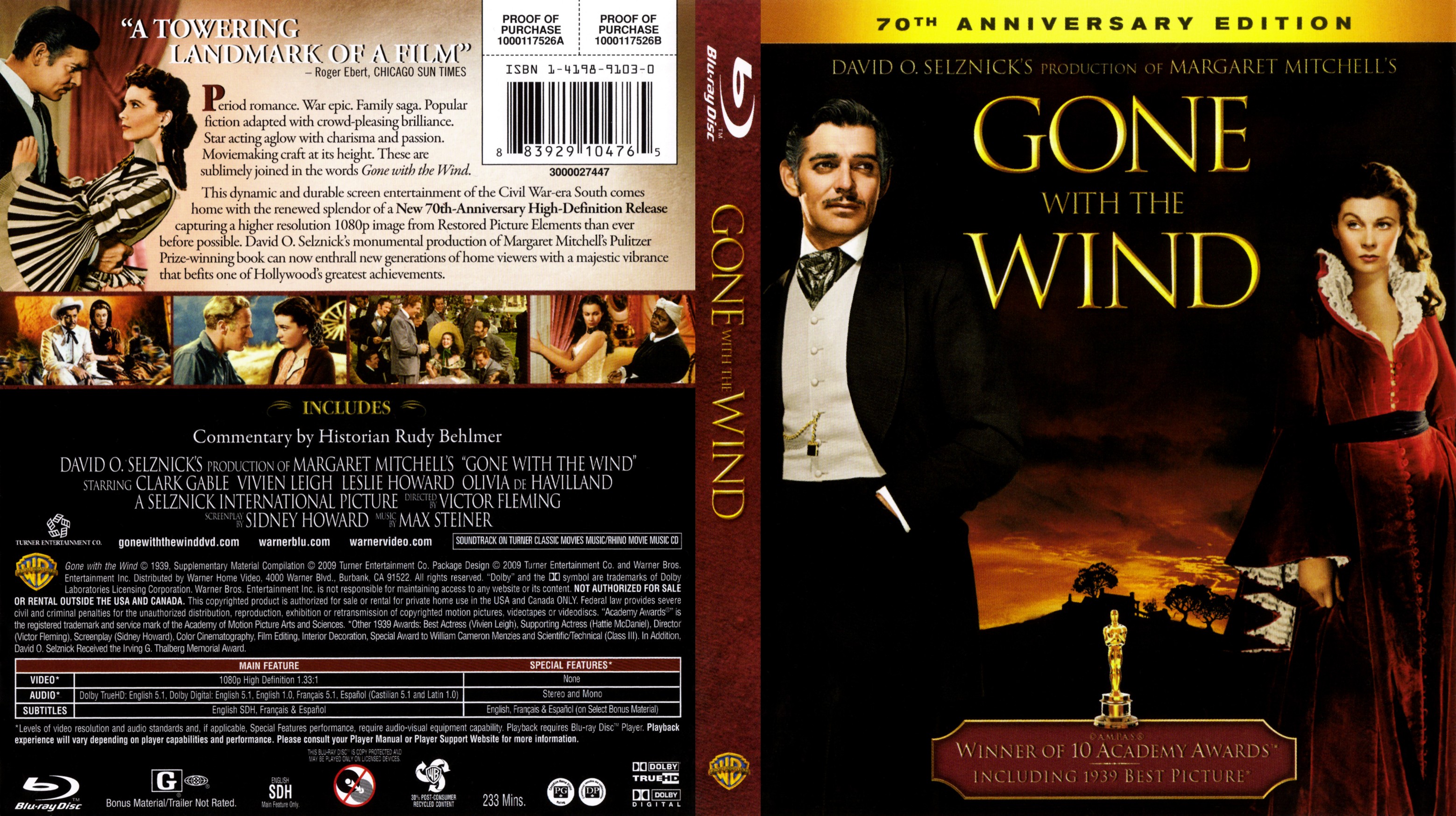 Jaquette DVD Gone With The Wind - Autant en emporte le vent Zone 1 (BLU-RAY)