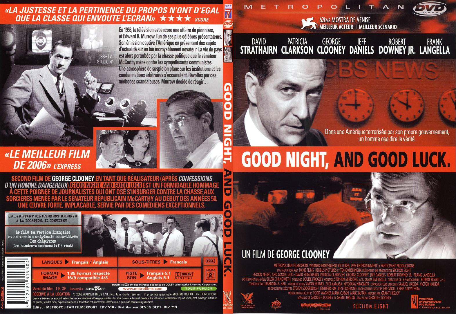 Jaquette DVD Good night and good luck - SLIM