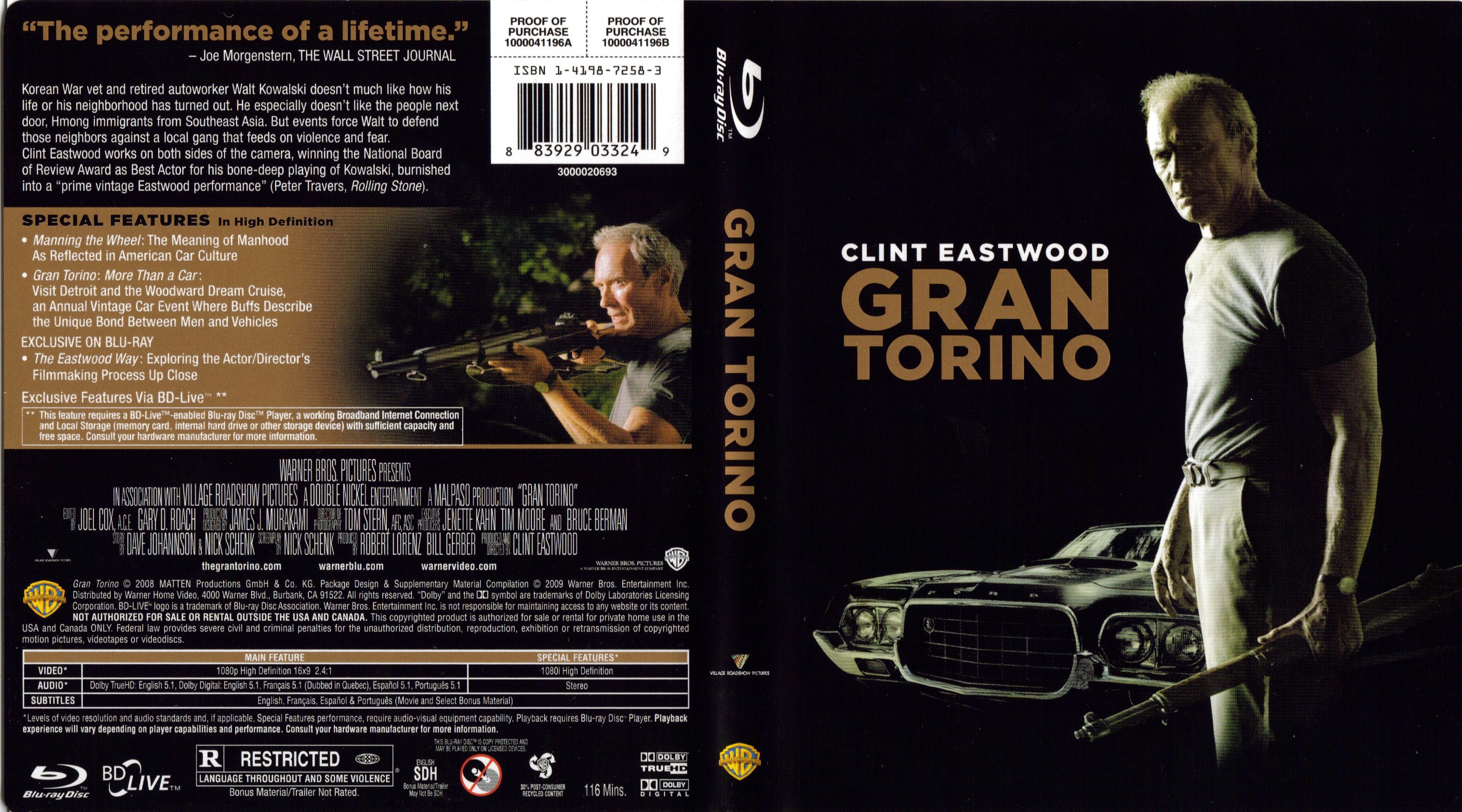 Jaquette DVD Gran torino (BLU-RAY) Zone 1