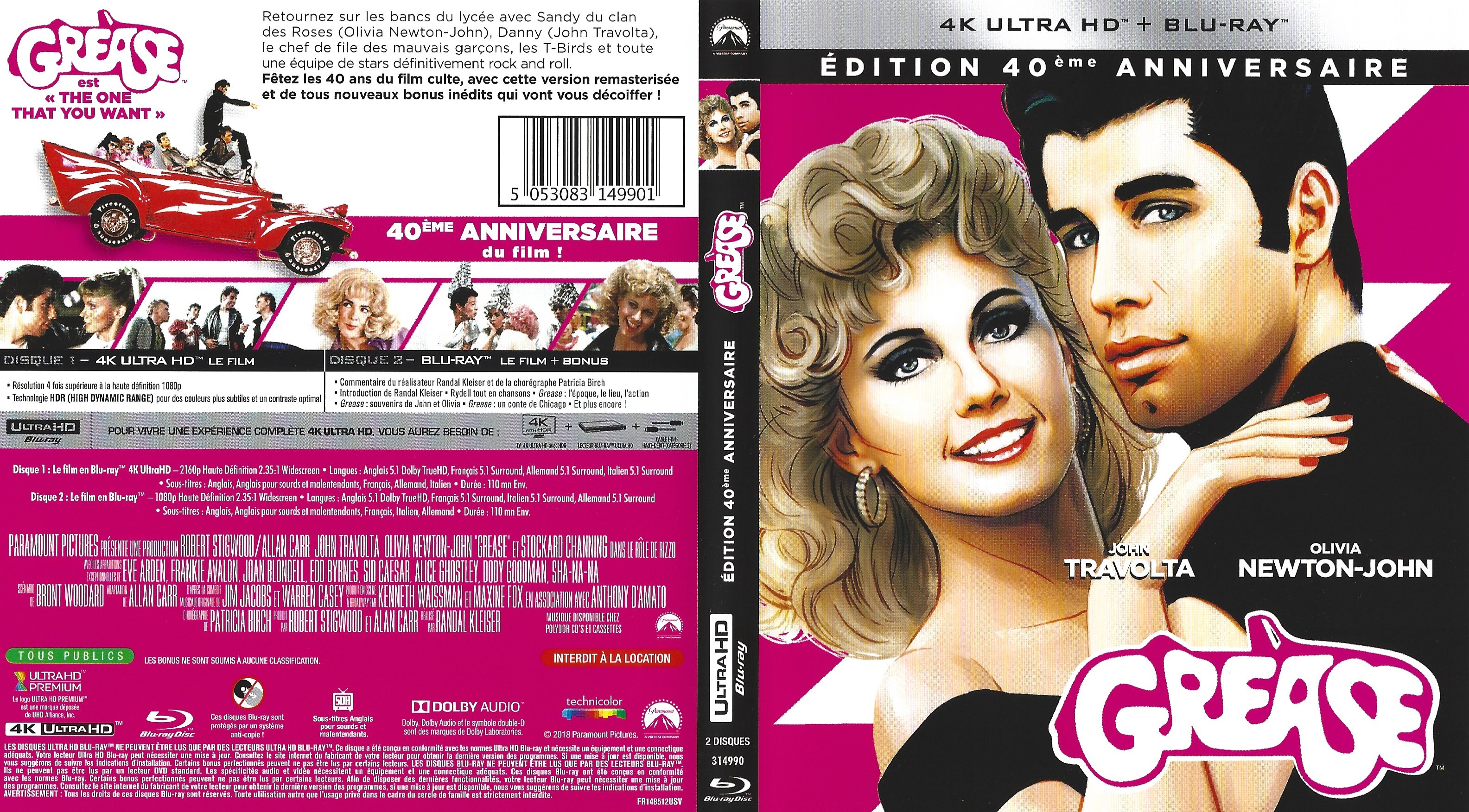 Jaquette DVD Grease 4K (BLU-RAY)