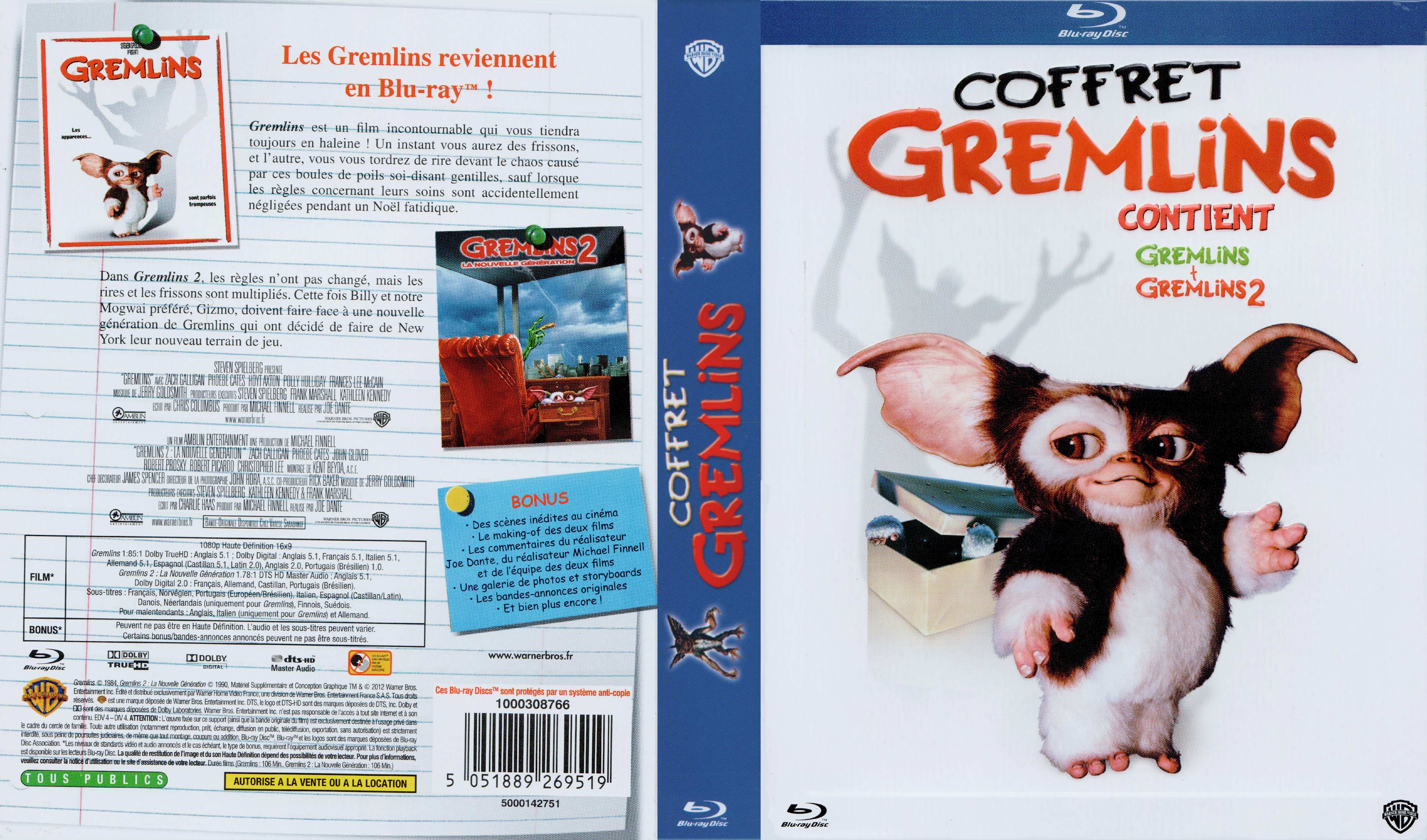 Jaquette DVD Gremlins 1 et 2 COFFRET (BLU-RAY)