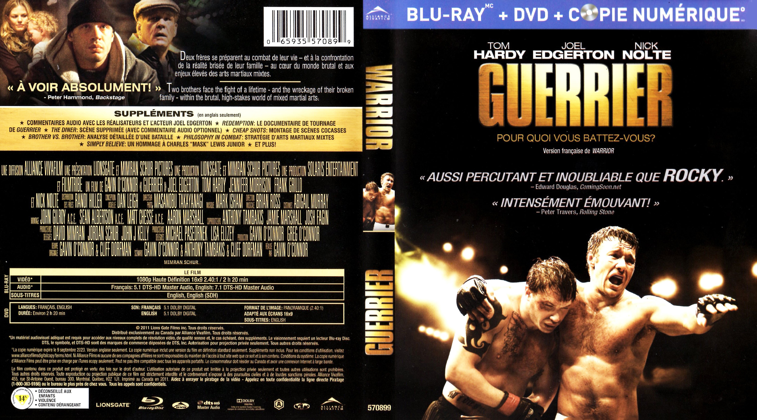 Jaquette DVD Guerrier - Warrior (Canadienne) (BLU-RAY)