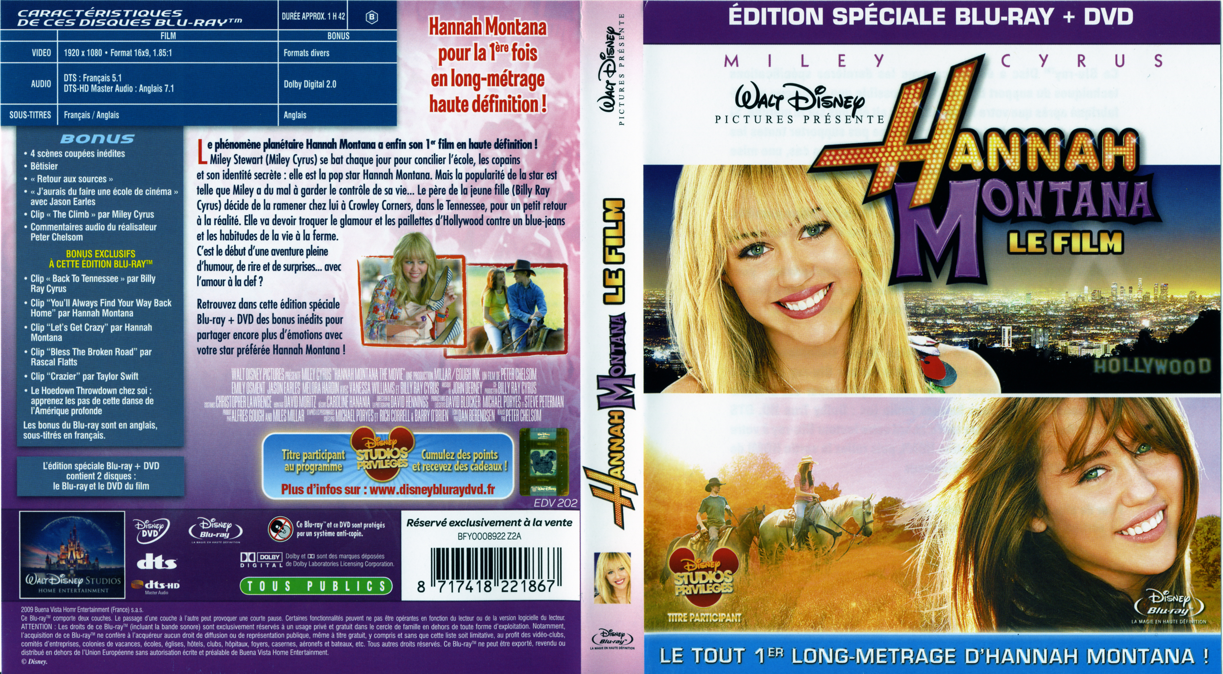 Jaquette DVD Hannah Montana le film (BLU-RAY)