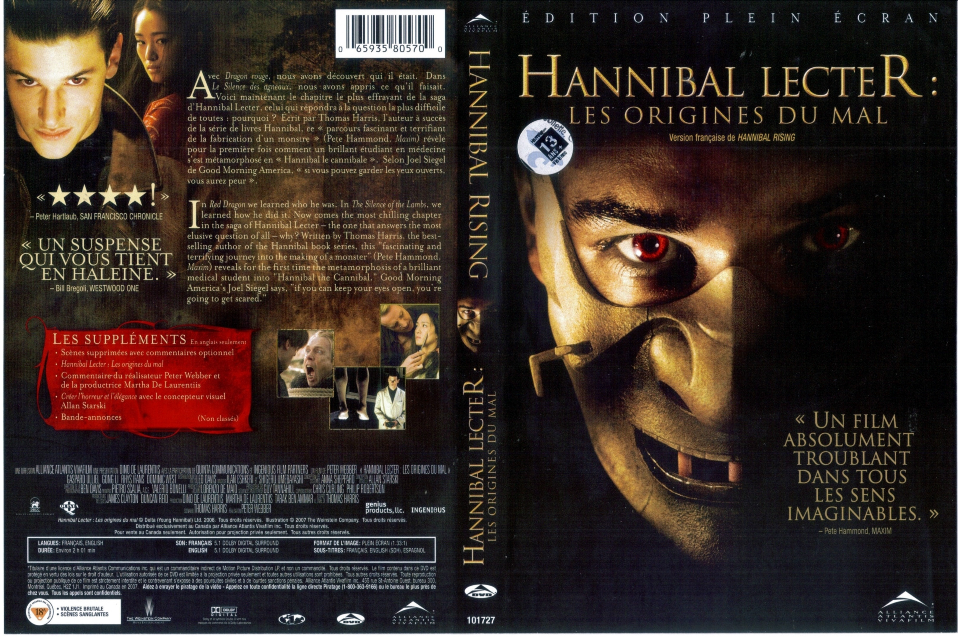 Jaquette DVD Hannibal Lecter Les origines du mal - Hannibal rising (Canadienne)