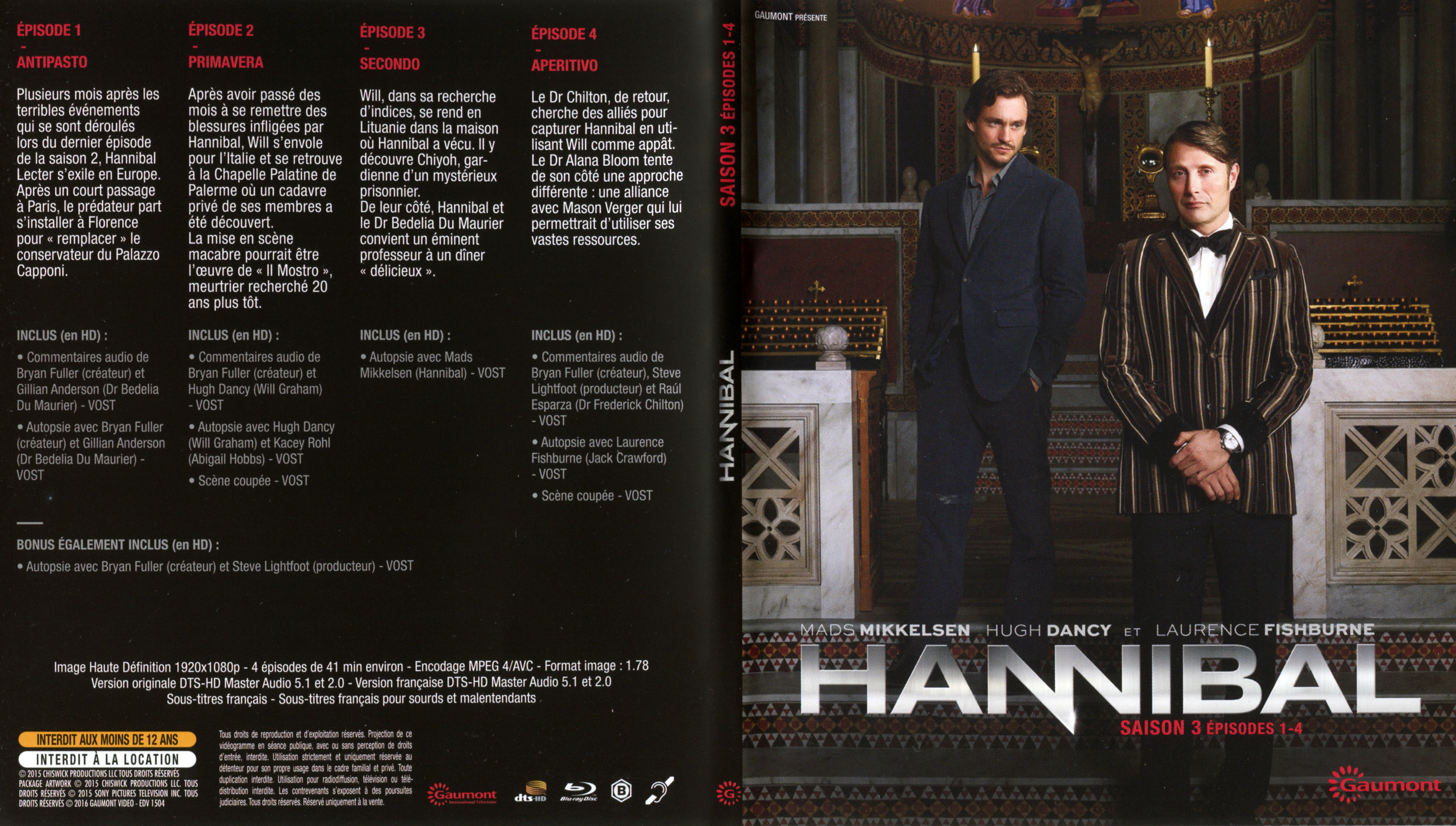 Jaquette DVD Hannibal Saison 3 DISC 1