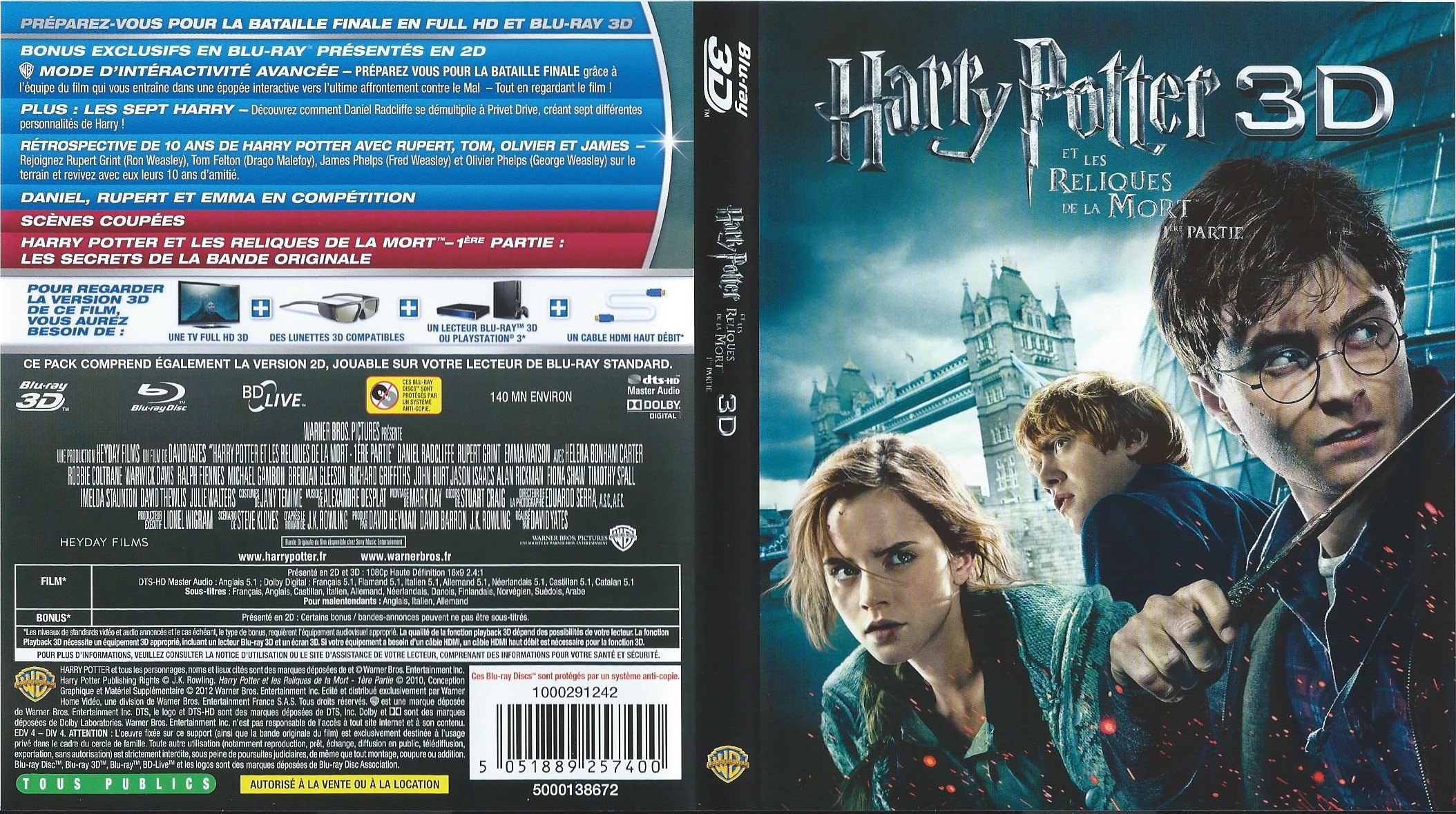 Jaquette DVD Harry Potter et les reliques de la mort - 1re partie 3D (BLU-RAY)