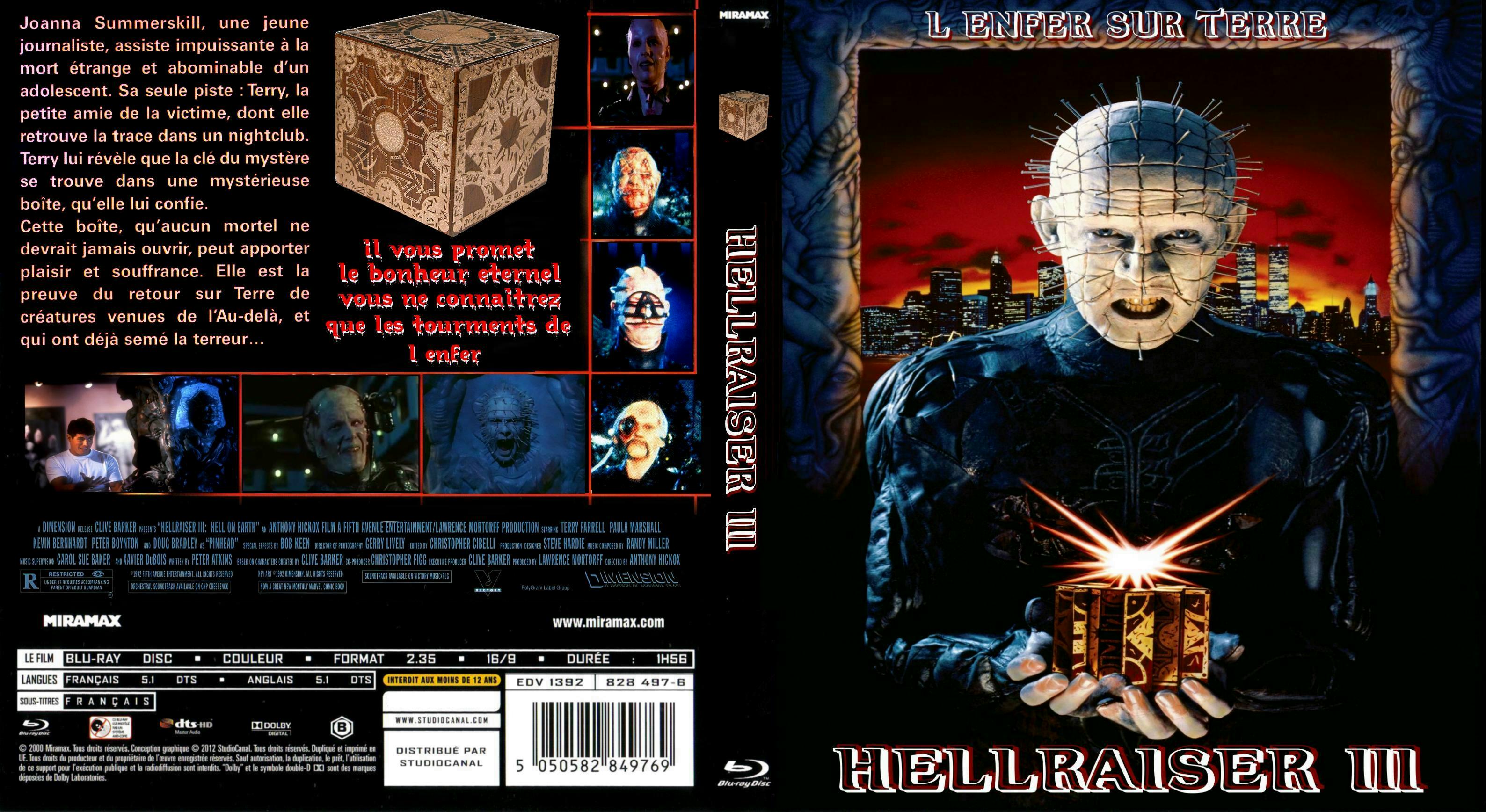 Jaquette DVD Hellraiser 3 custom (BLU-RAY)