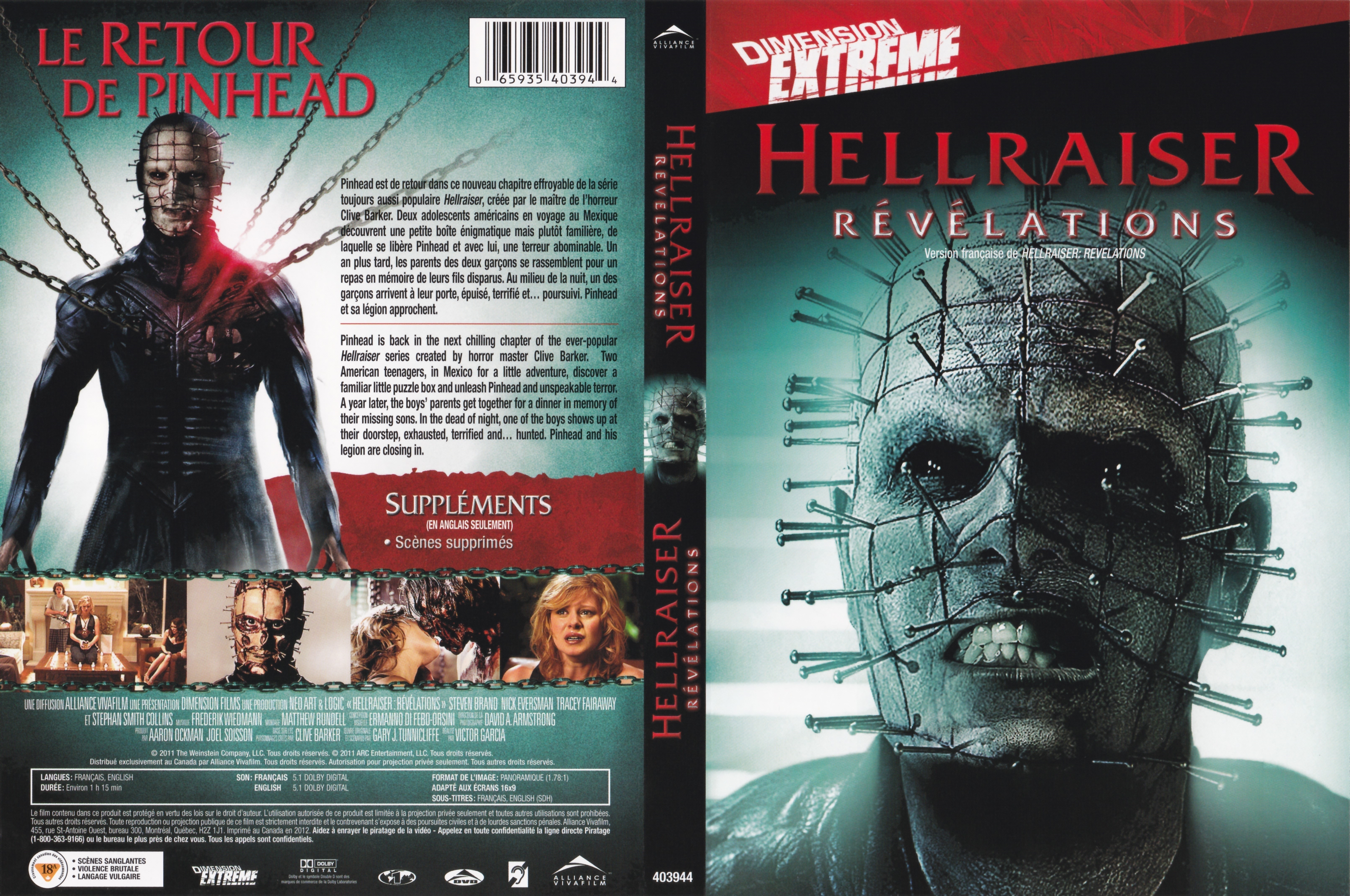 Jaquette DVD Hellraiser Revelations (Canadienne)