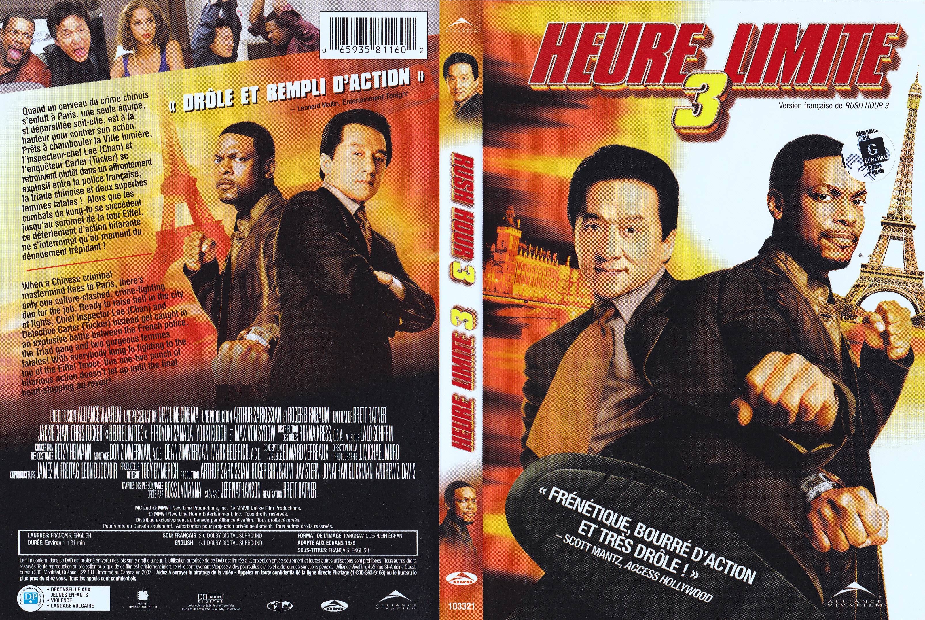Jaquette DVD Heure limite 3 - Rush hour 3 (Canadienne)