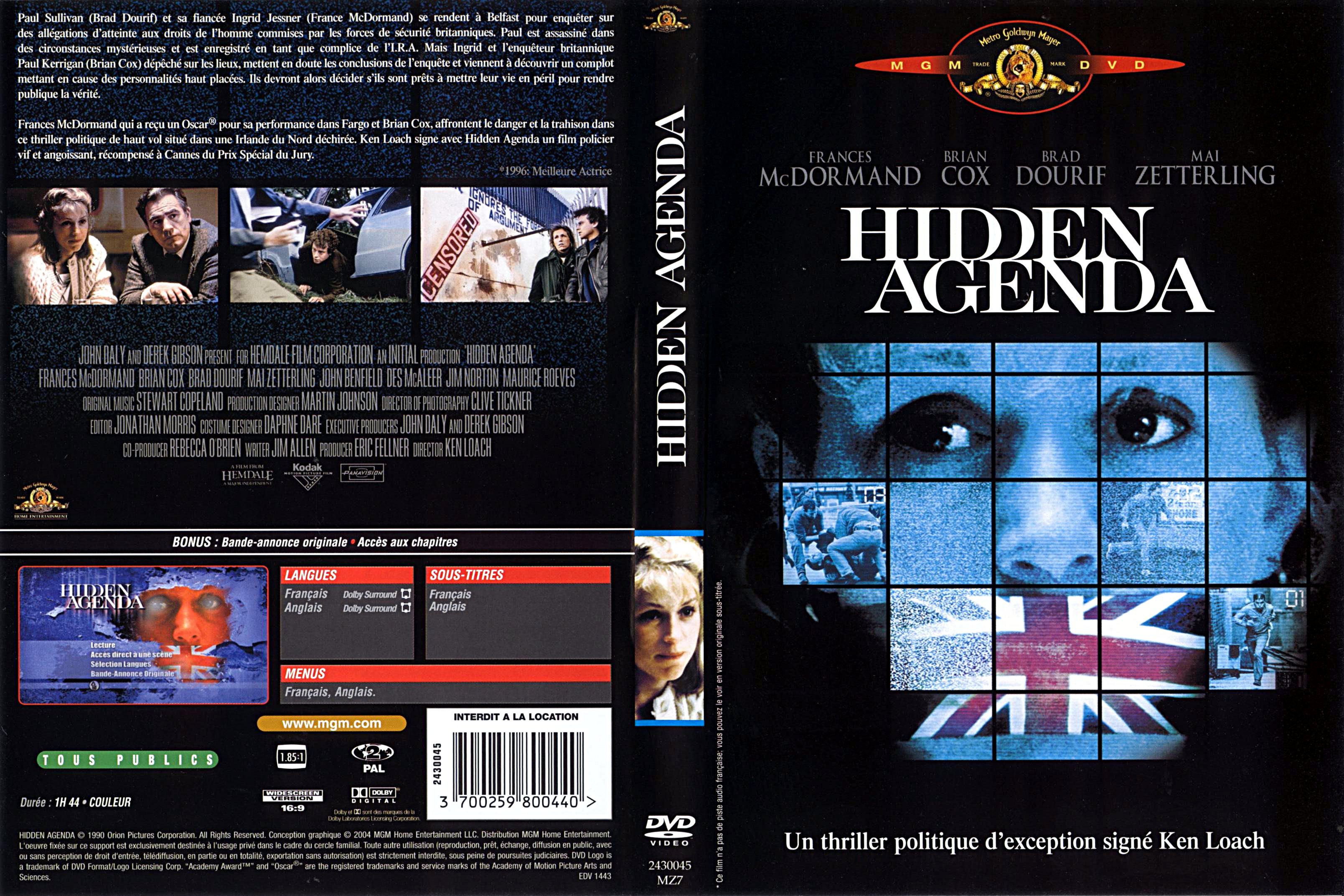 Jaquette DVD Hidden agenda (Ken Loach)