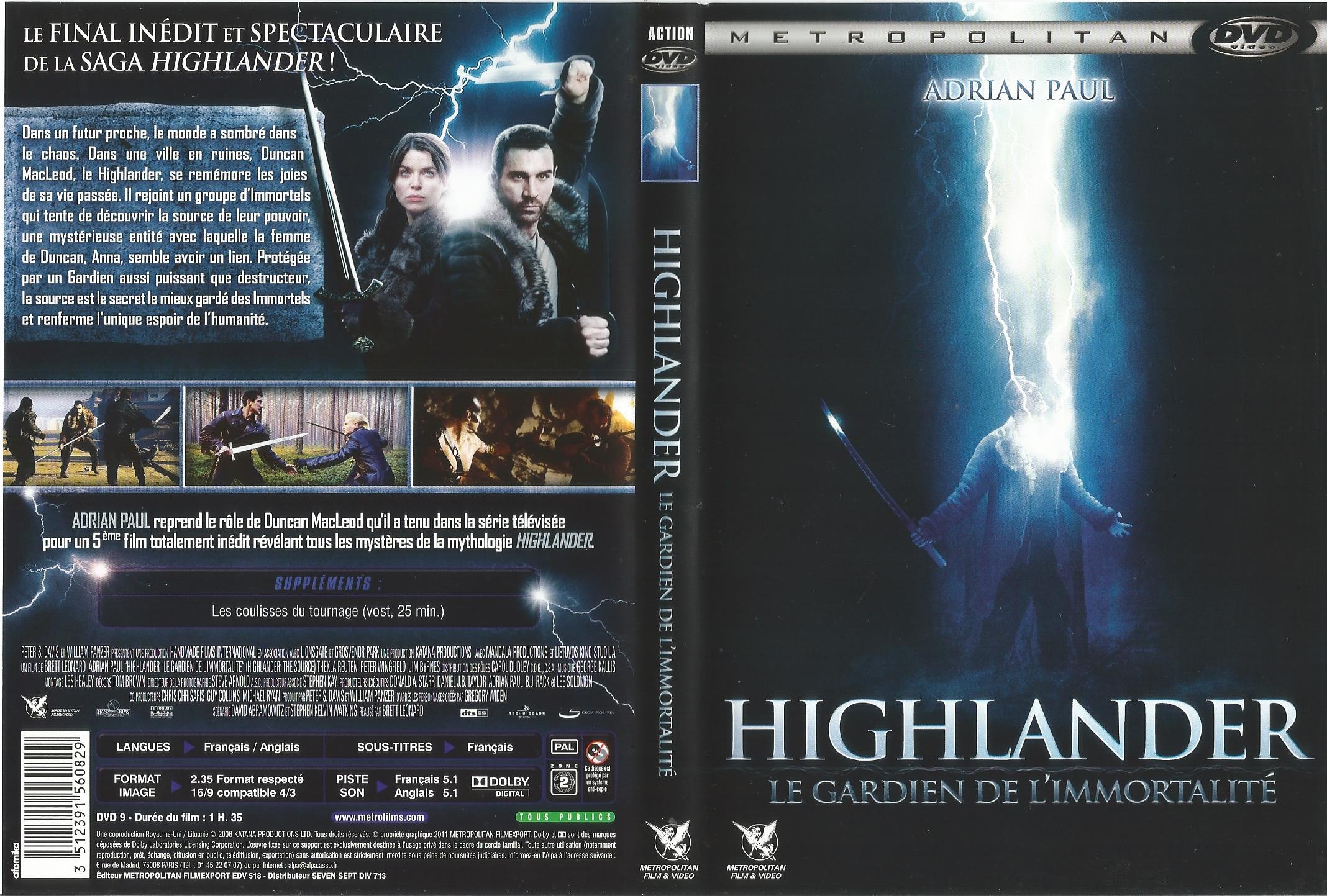 Jaquette DVD Highlander le gardien de l