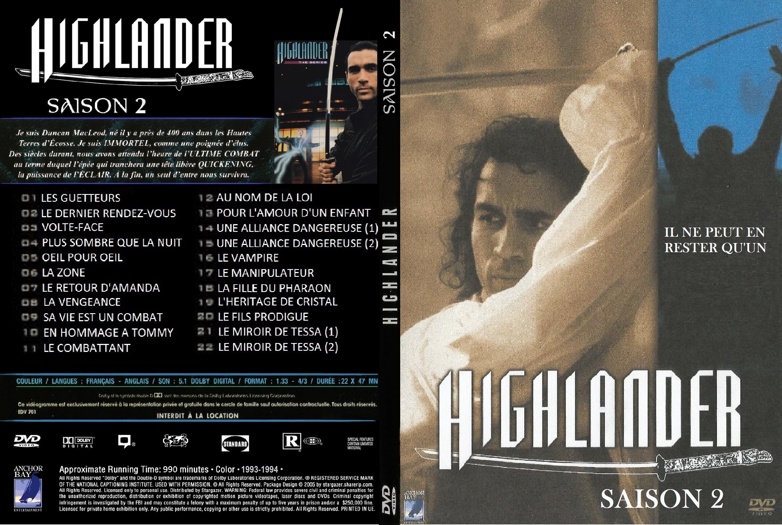 Jaquette DVD Highlander saison 2 SLIM custom